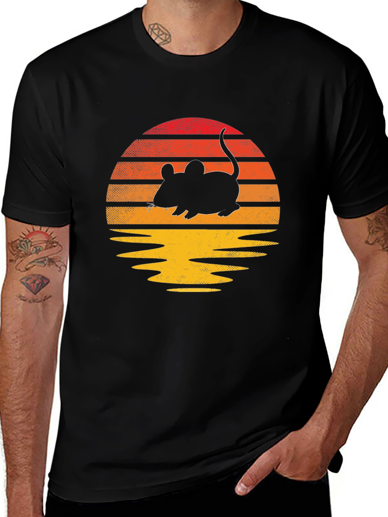 Black Retro Mouse Sunset Graphic Tee main image