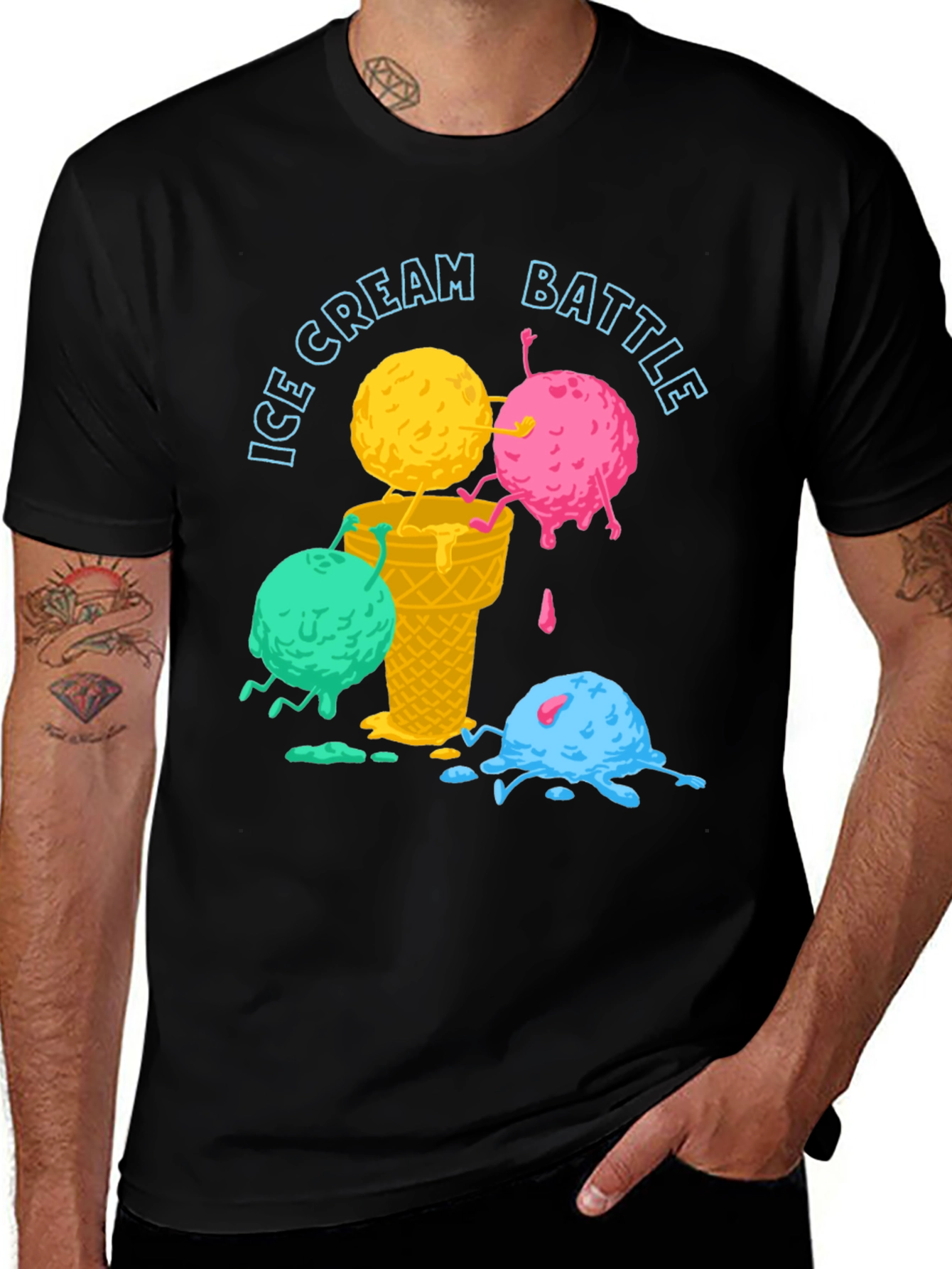 Ice Cream Battle Graphic T-Shirt - Fun and Unique Design