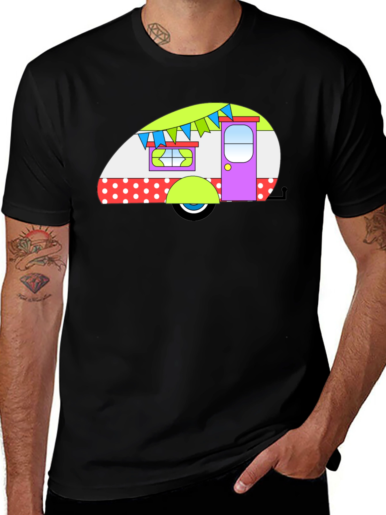 Variant 10 of Retro Camper Graphic T-Shirt - Black Cotton Tee
