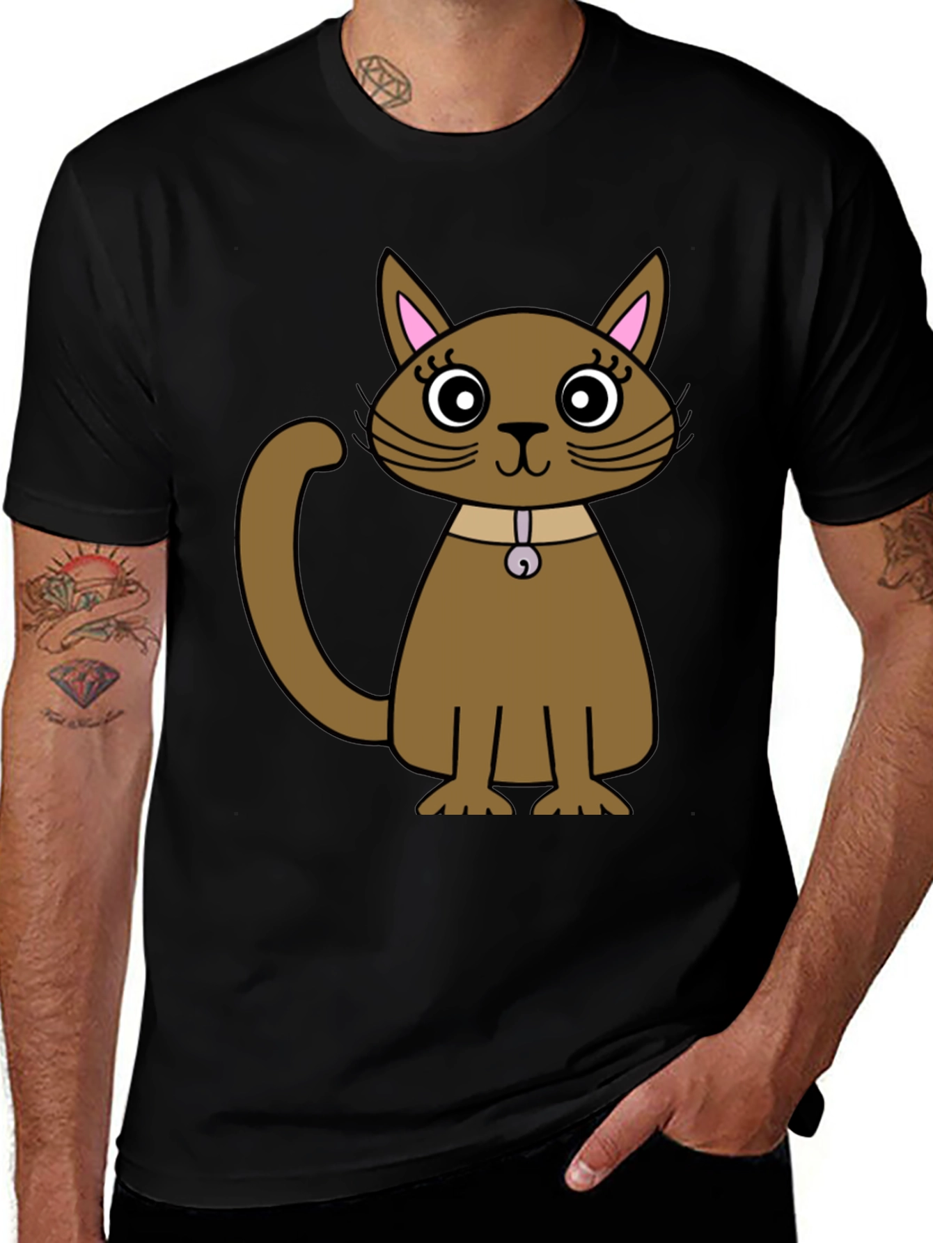 Variant 10 of Cute Cartoon Cat T-Shirt - Unisex Black Tee