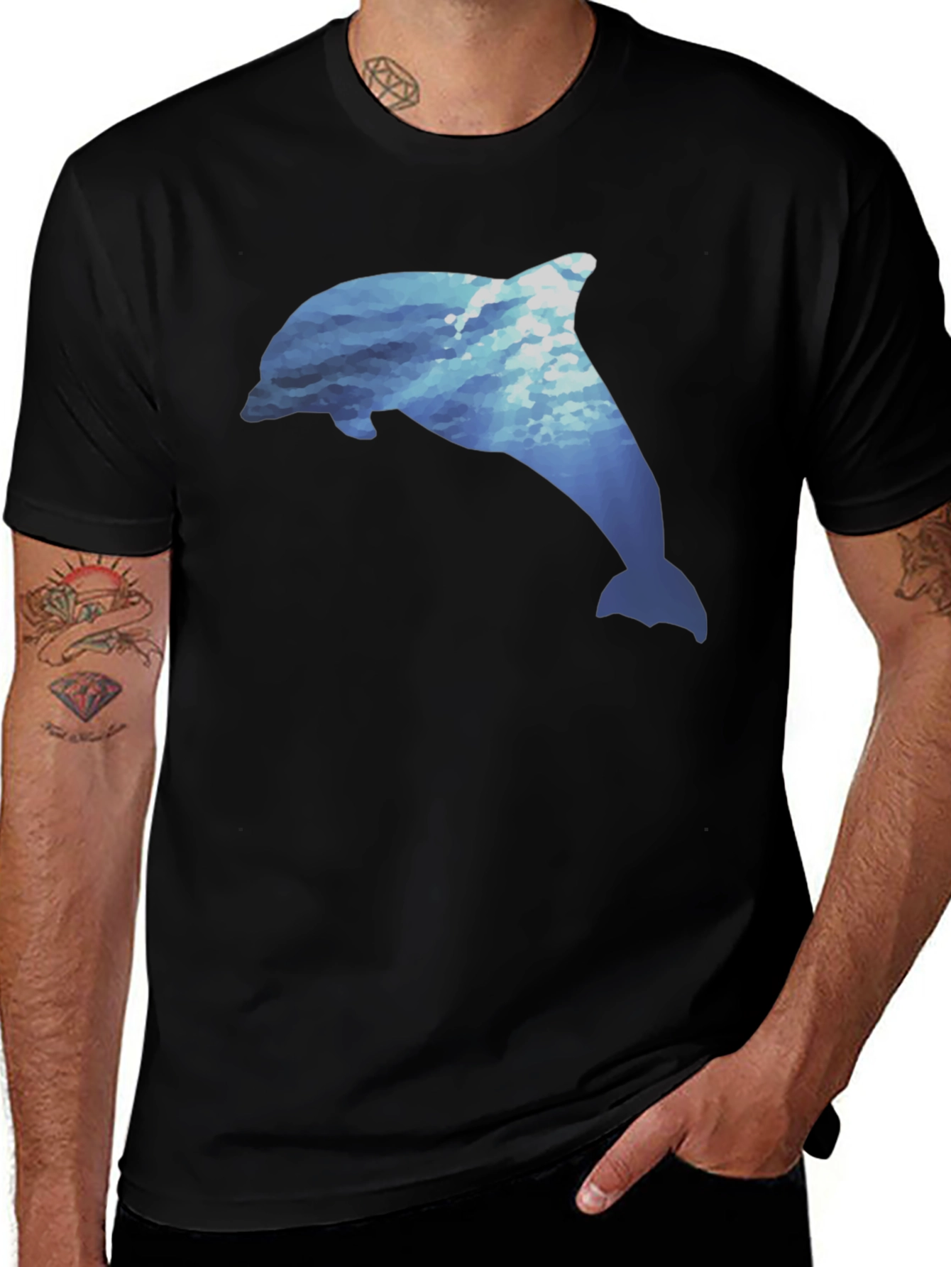 Variant 22 of Ocean Dolphin Graphic Tee - Black Short Sleeve