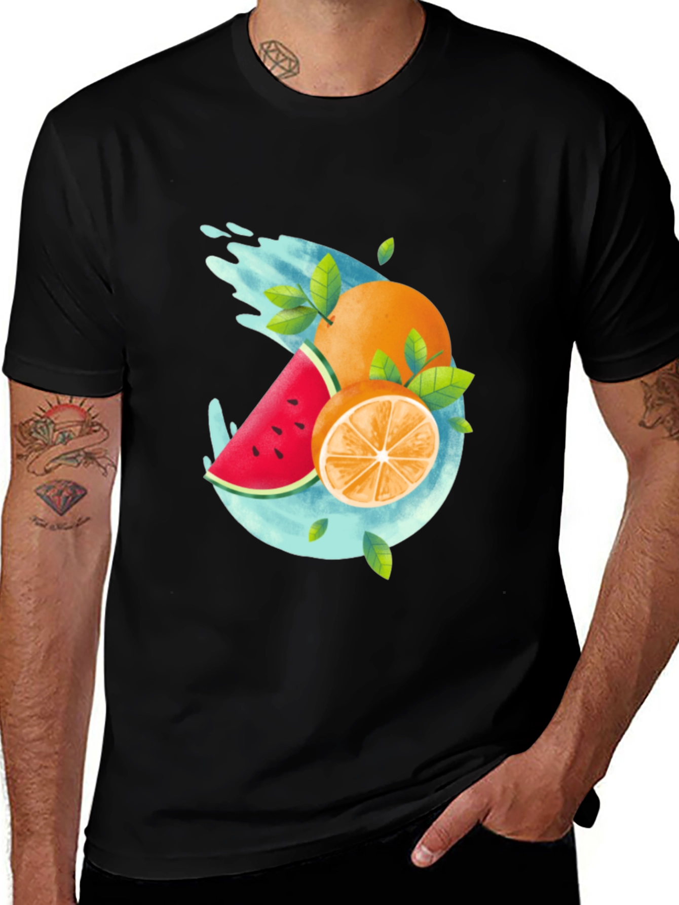 Variant 24 of Summer Fruit Splash Graphic Tee - Black Casual T-Shirt