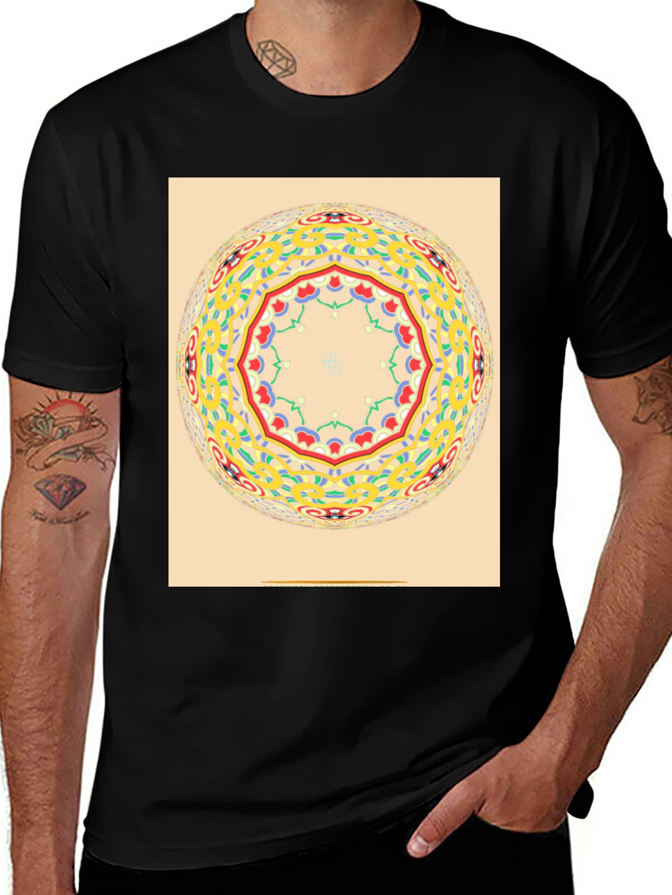 Variant 13 of Mandala Sphere Graphic Black T-Shirt