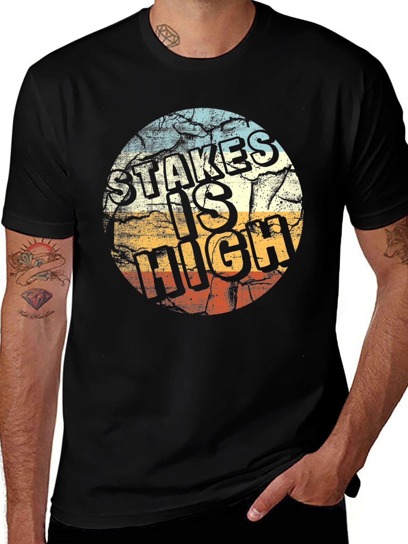 Variant 16 of Stakes is High Graphic Tee - Retro Design