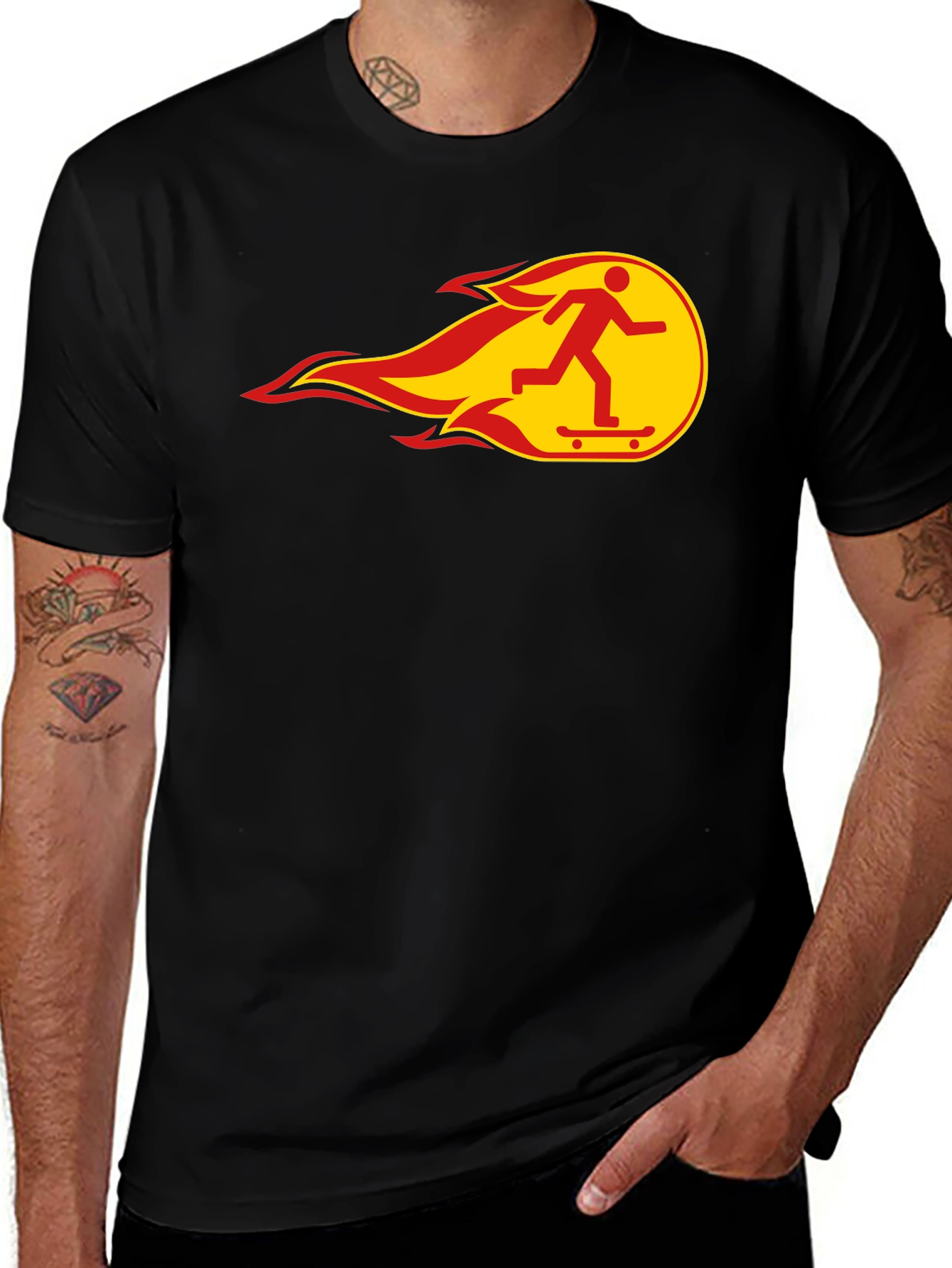 Flaming Skateboarder Black T-Shirt