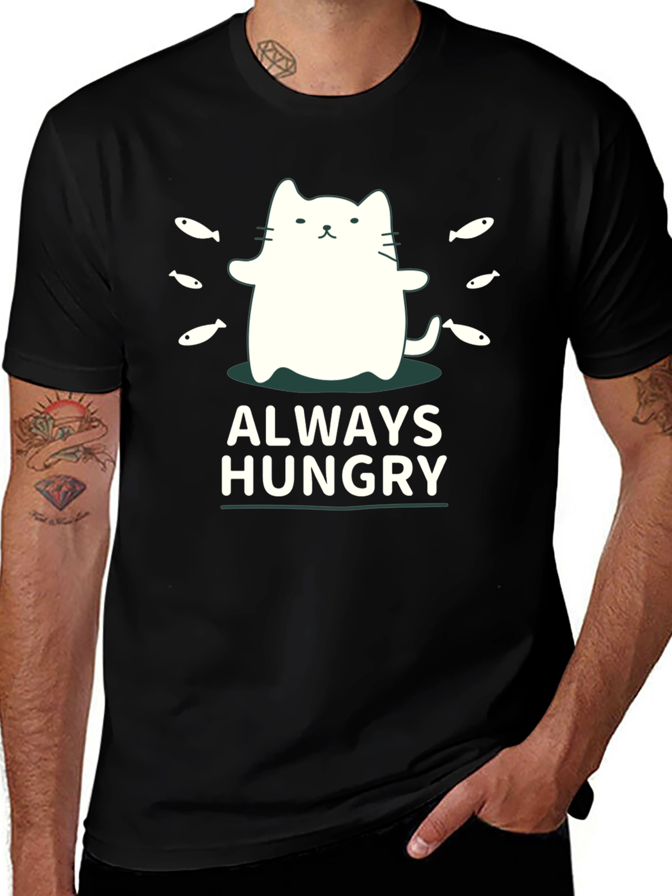 Variant 24 of Always Hungry Cat T-Shirt - Black, Cute Design