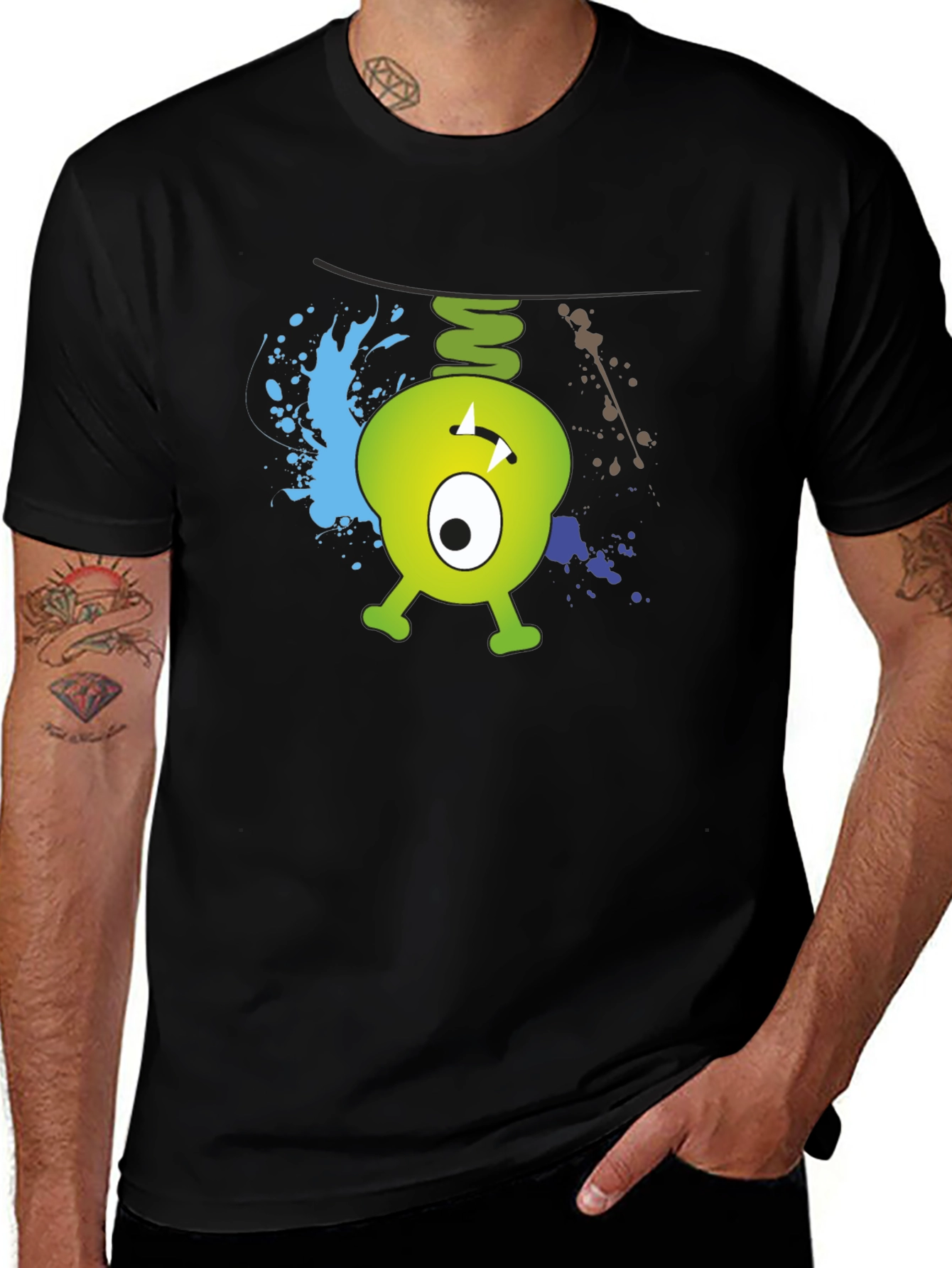 Variant 18 of Cartoon Monster Graphic Print Black T-Shirt