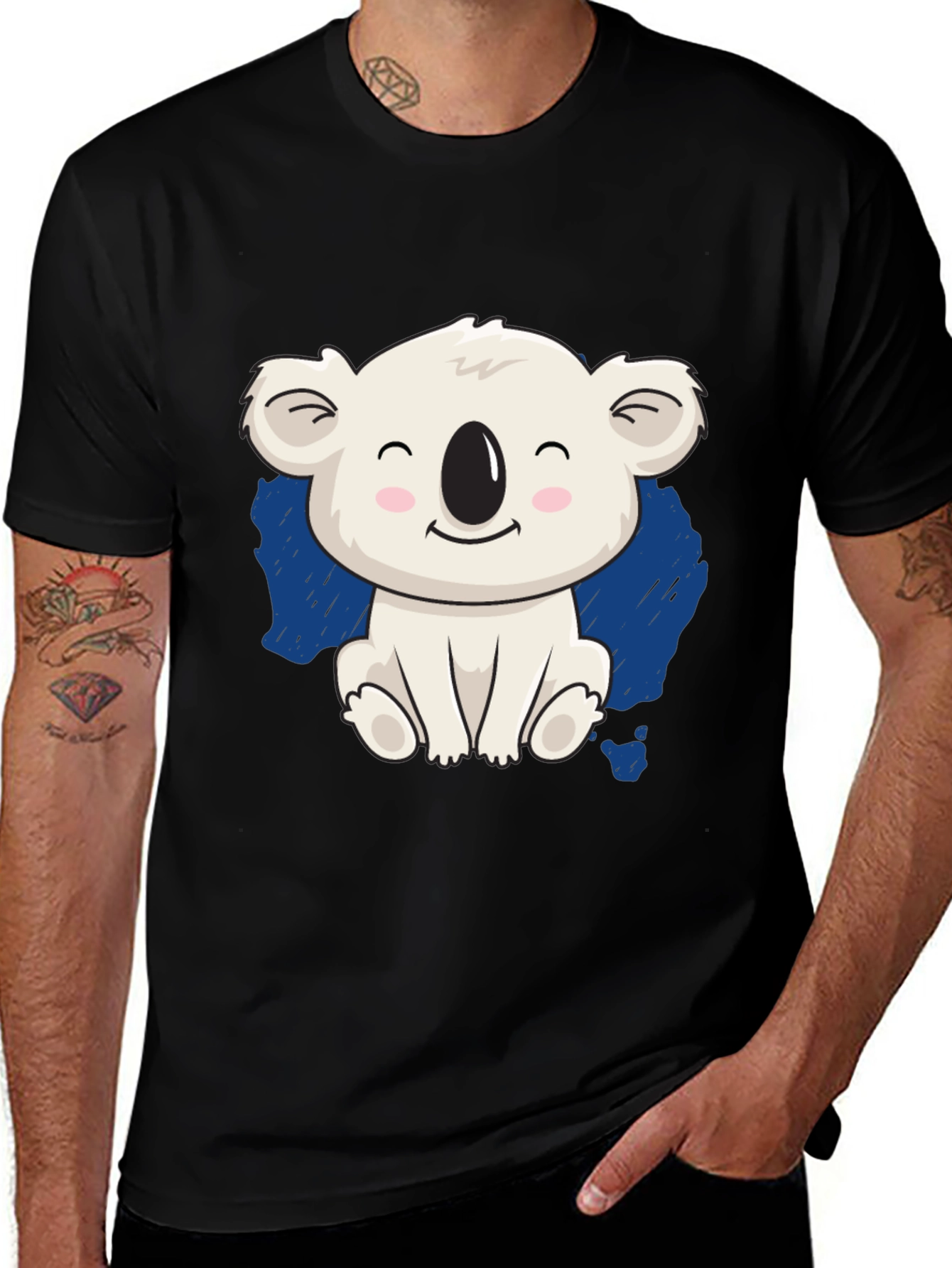 Variant 22 of Cute Koala Graphic Black T-Shirt for Men