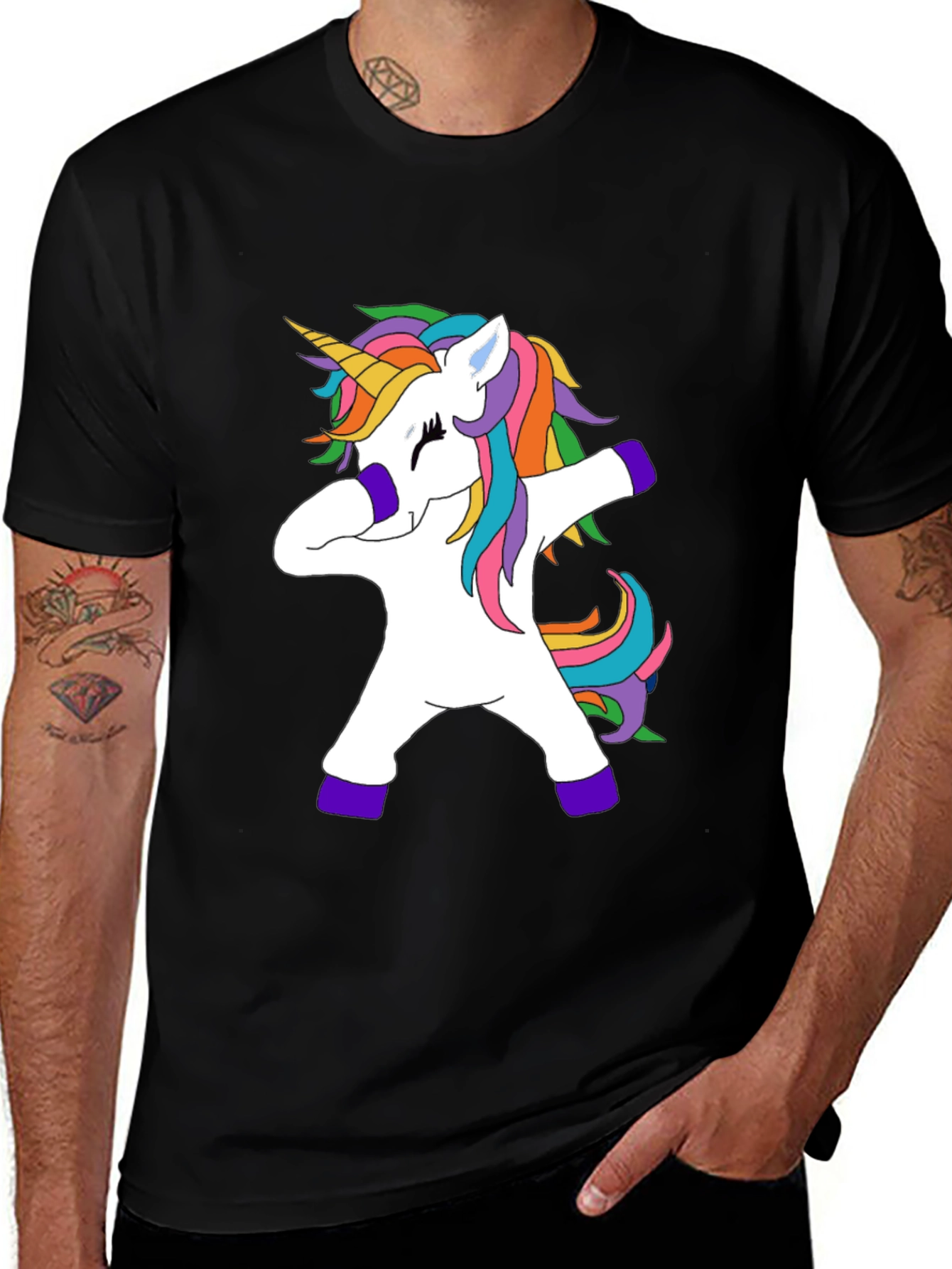 Variant 5 of Unicorn Dabbing Graphic Tee - Black Cotton T-Shirt