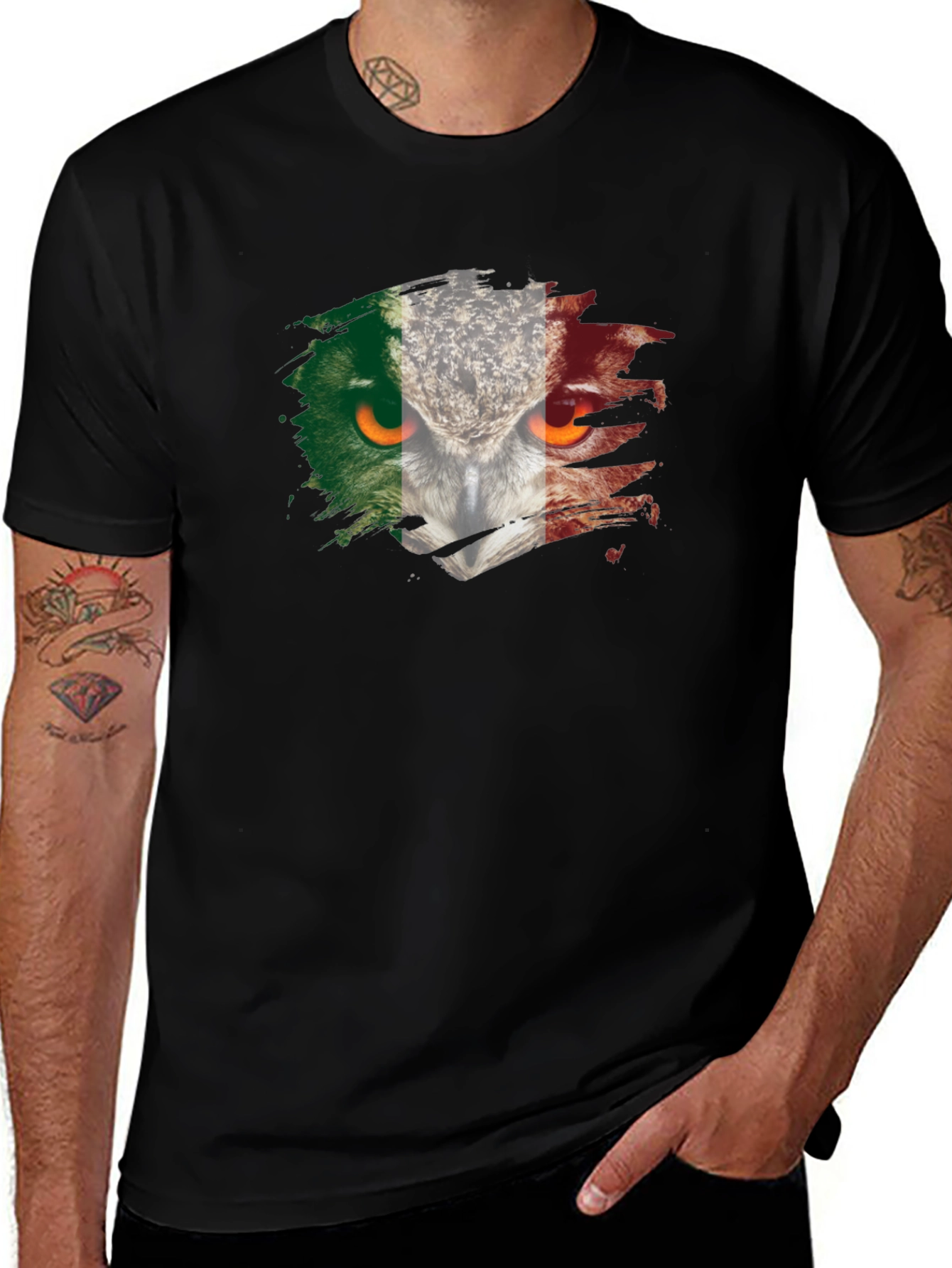 Variant 6 of Owl Eyes Italian Flag Men's Black T-Shirt