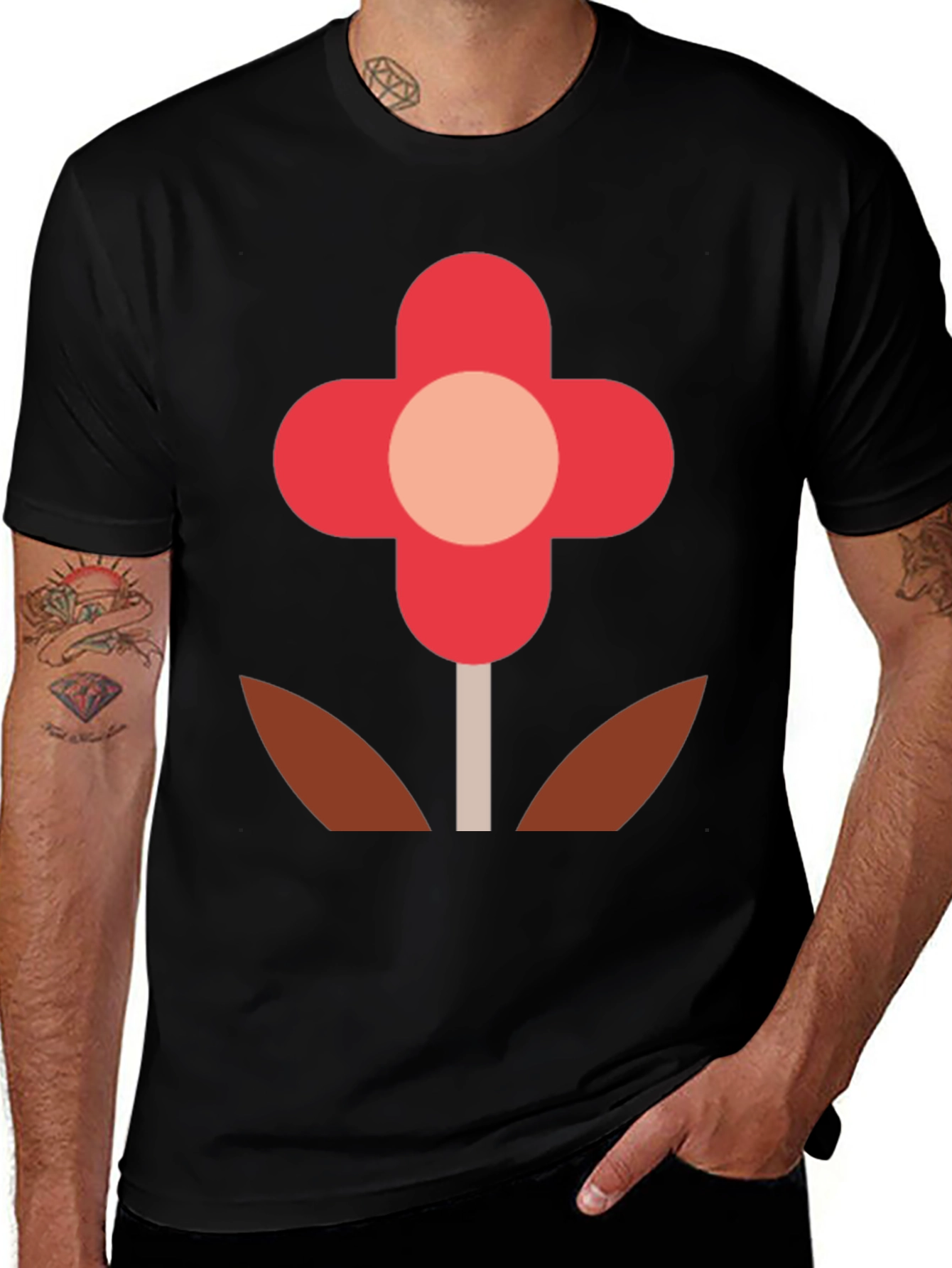 Variant 12 of Modern Flower Graphic Black T-Shirt