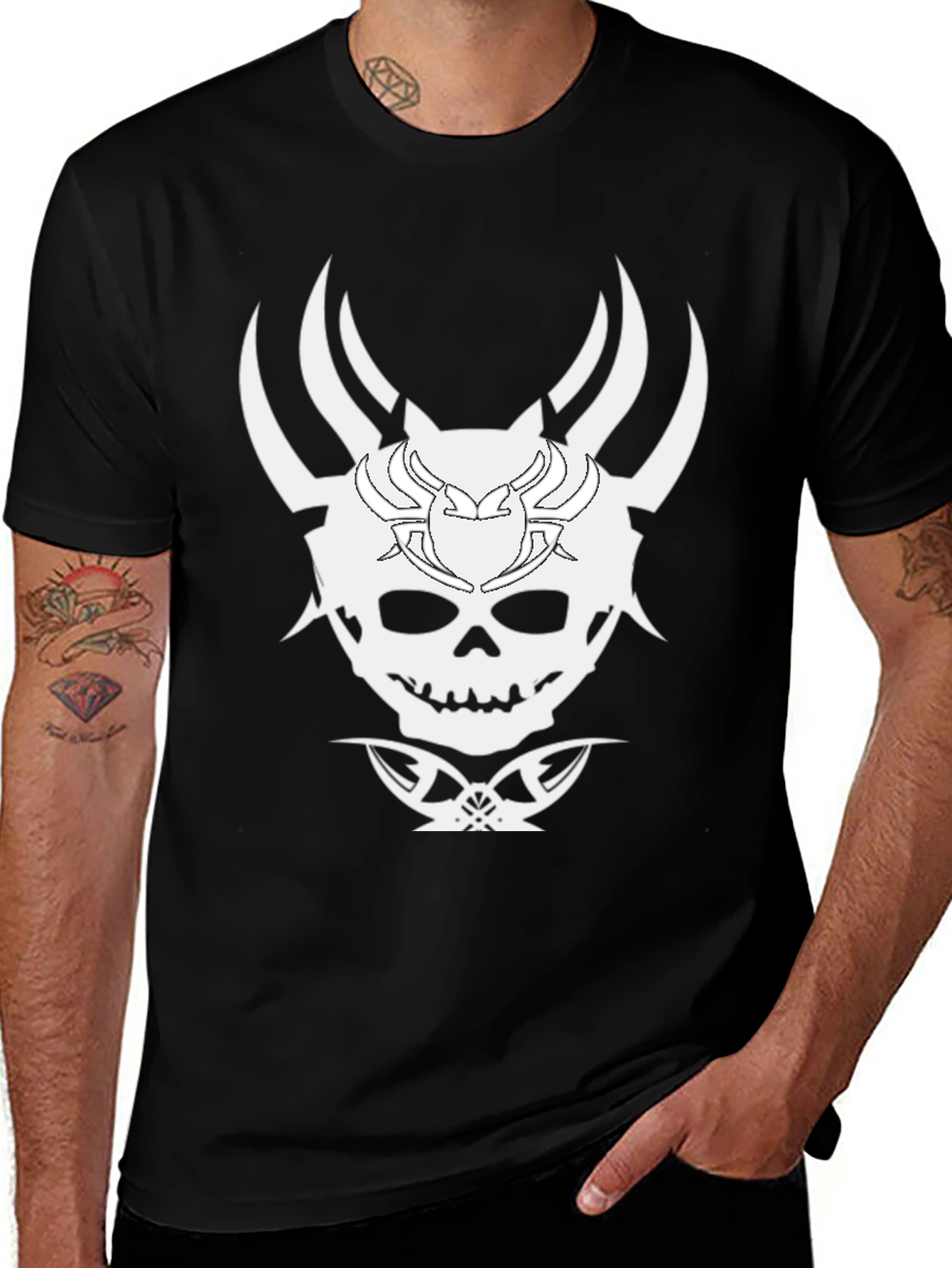 Variant 16 of Skull & Horns Graphic Tee - Bold Black T-Shirt