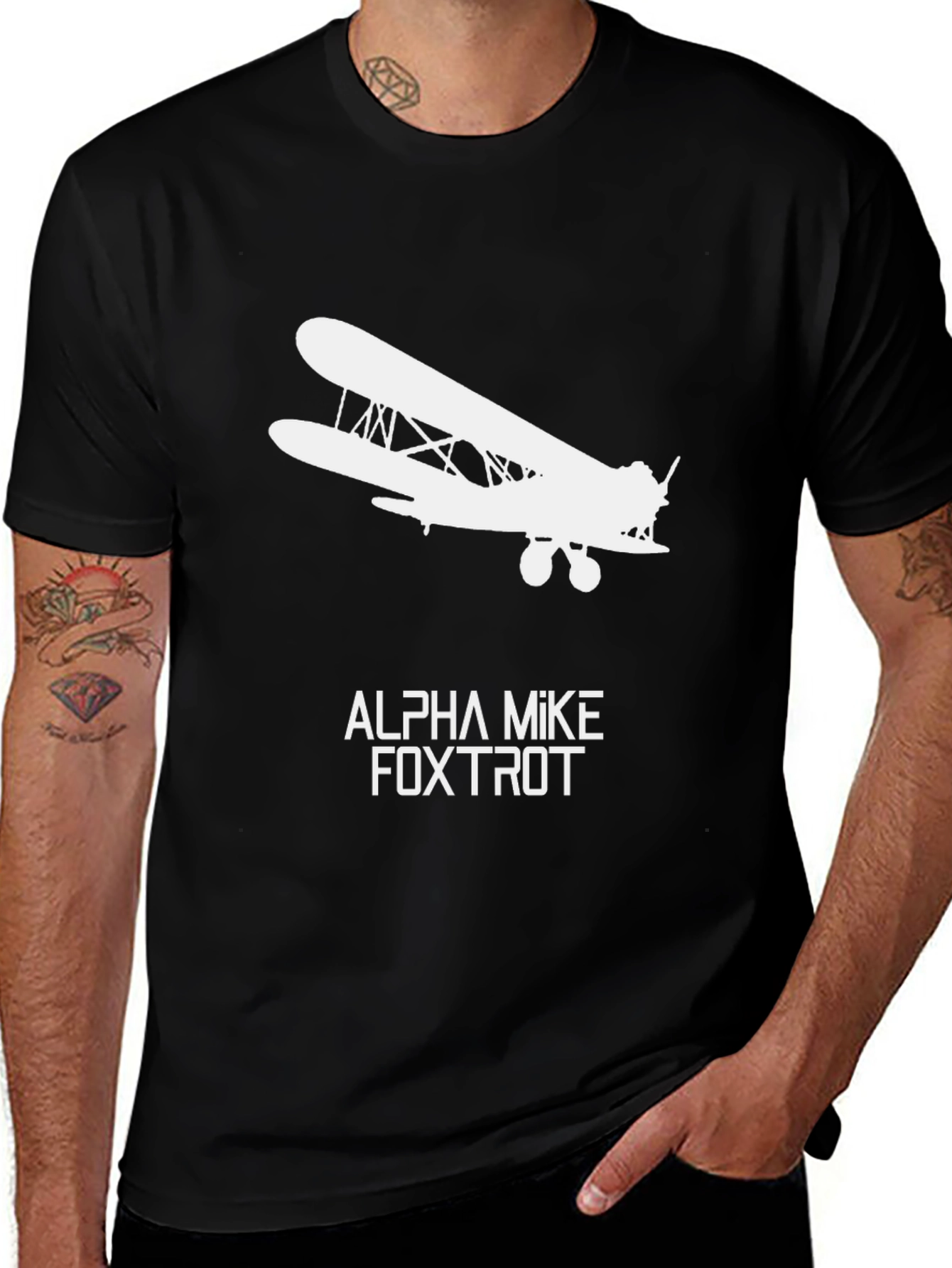 Variant 19 of Vintage Biplane T-Shirt - Alpha Mike Foxtrot Design