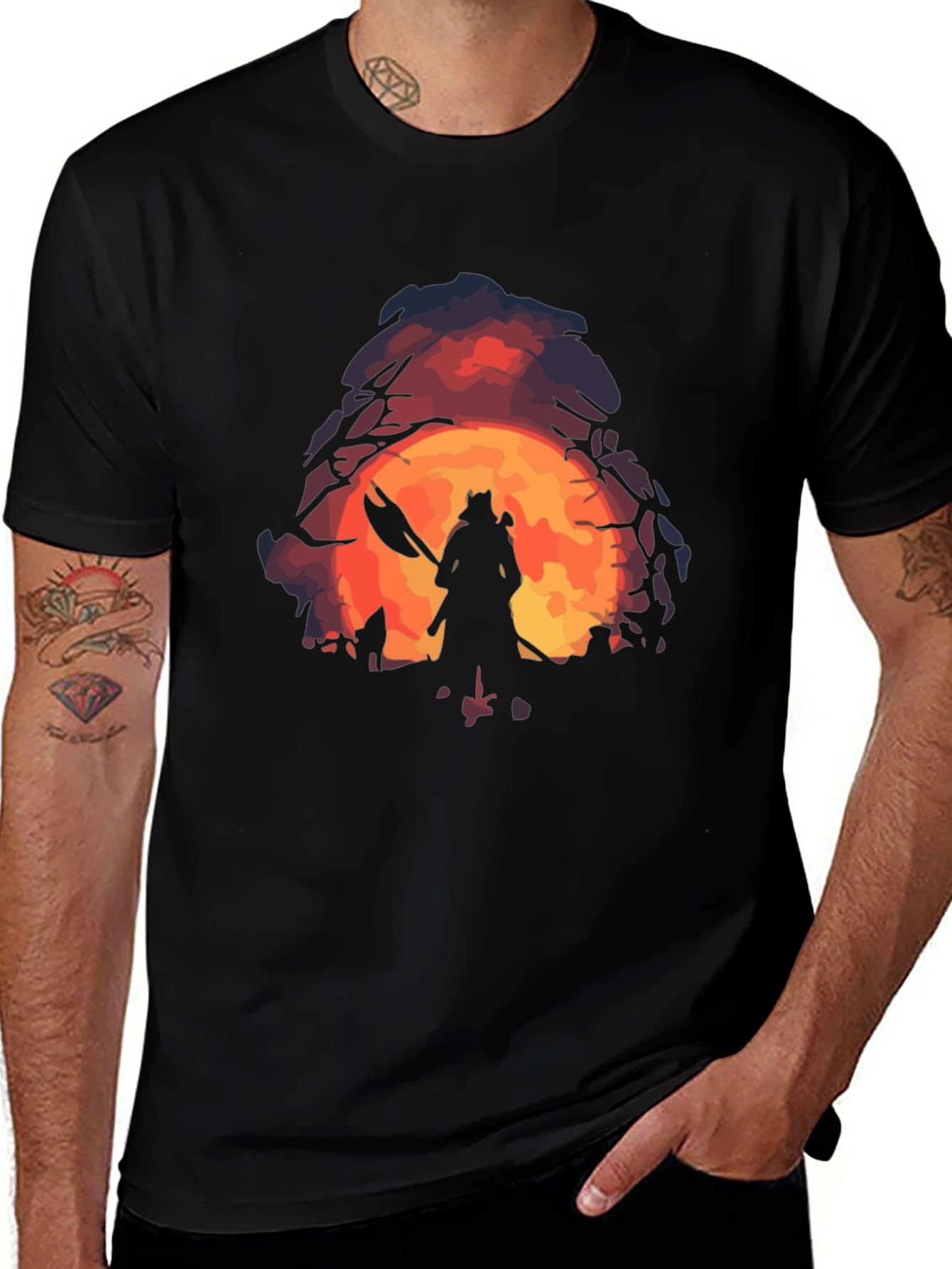 Variant 16 of Silhouette Warrior Graphic Black T-Shirt