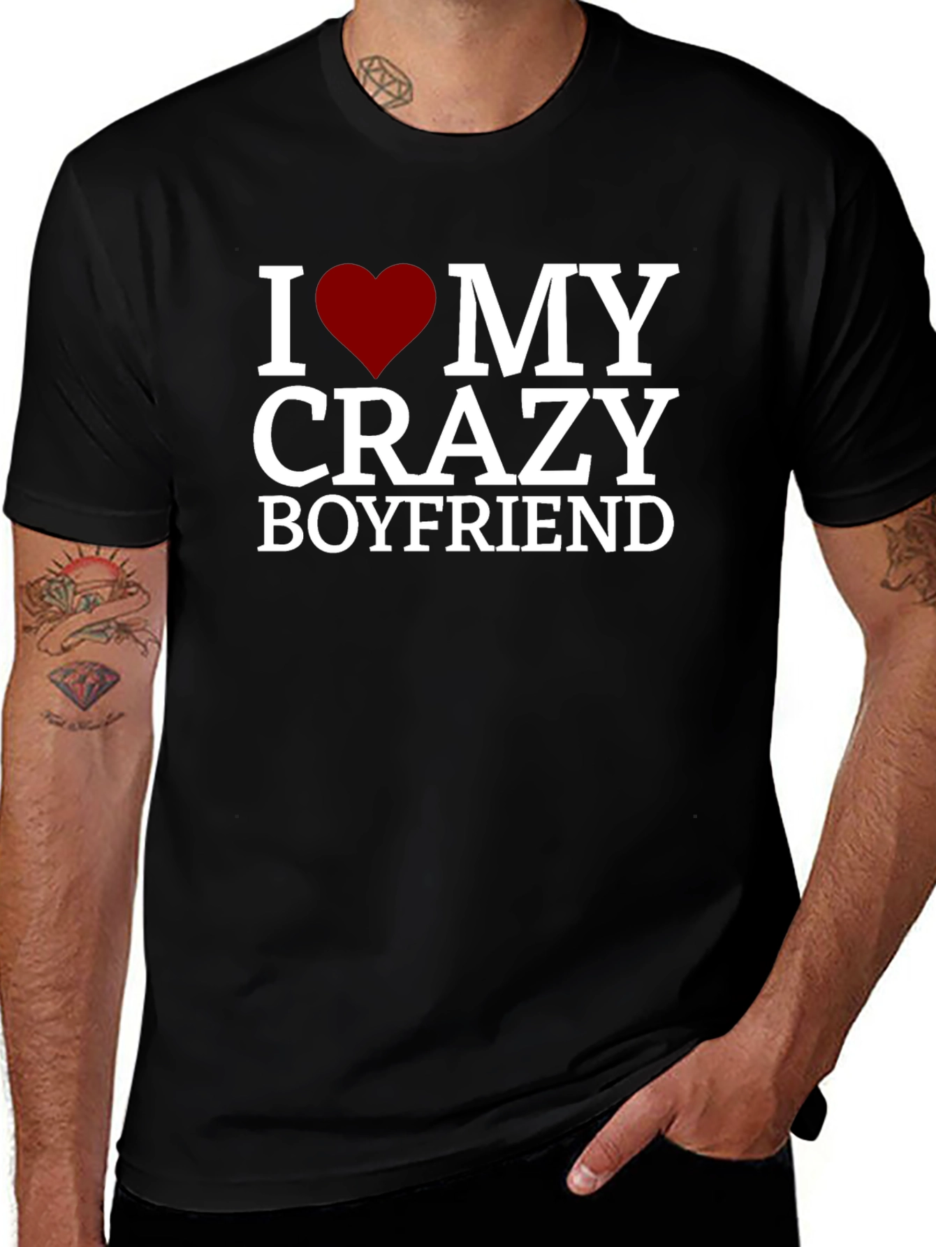 Variant 7 of I Heart My Crazy Boyfriend Black T-Shirt