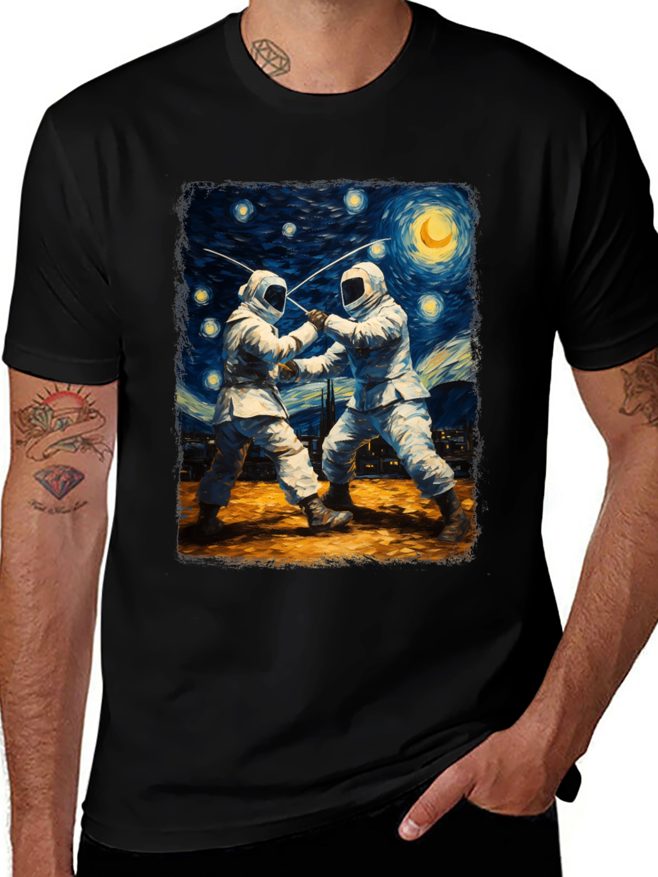 Variant 16 of Starry Night Fencing T-Shirt, Artistic Menswear