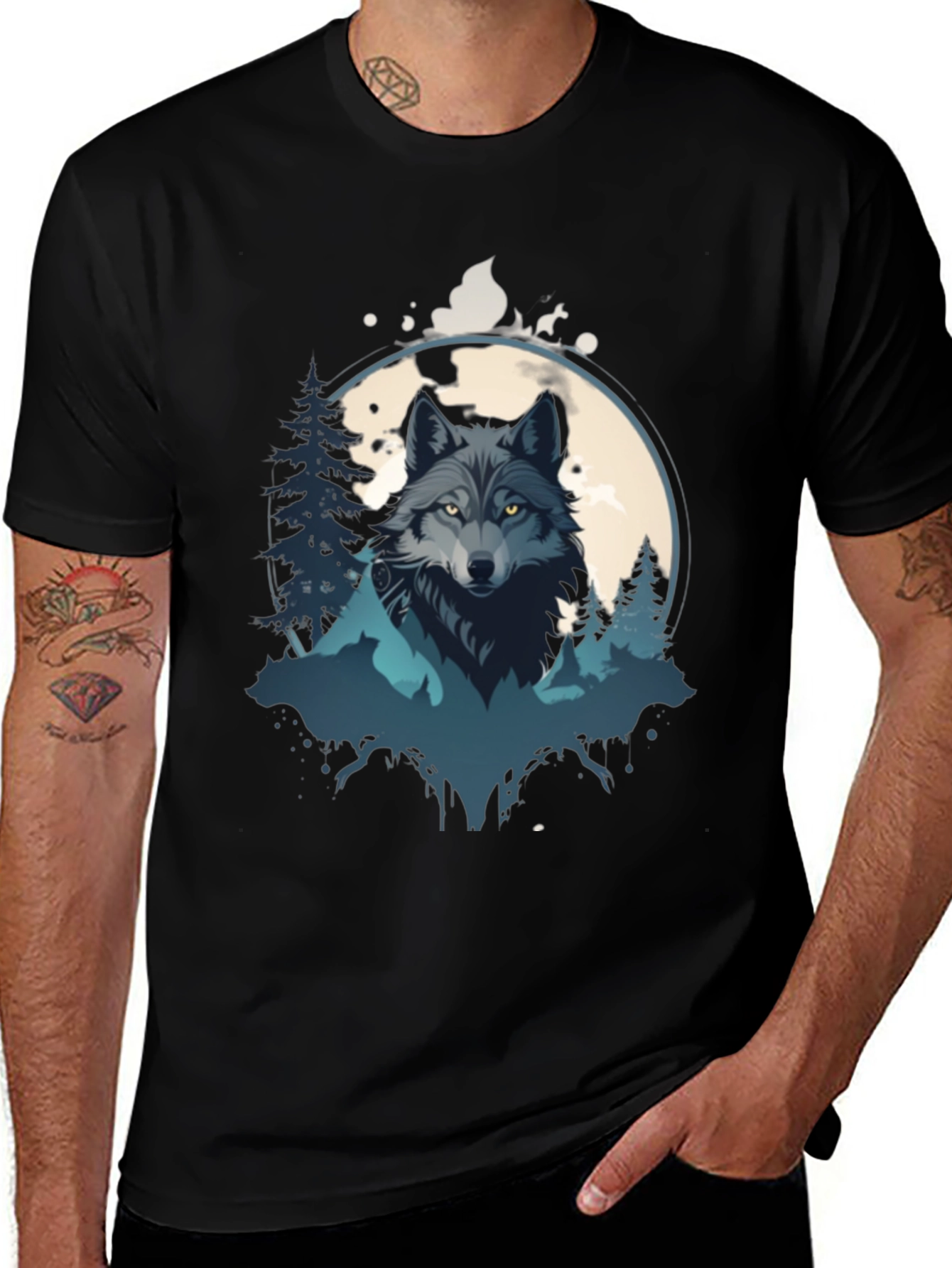Variant 21 of Wolf Graphic Print Black T-Shirt