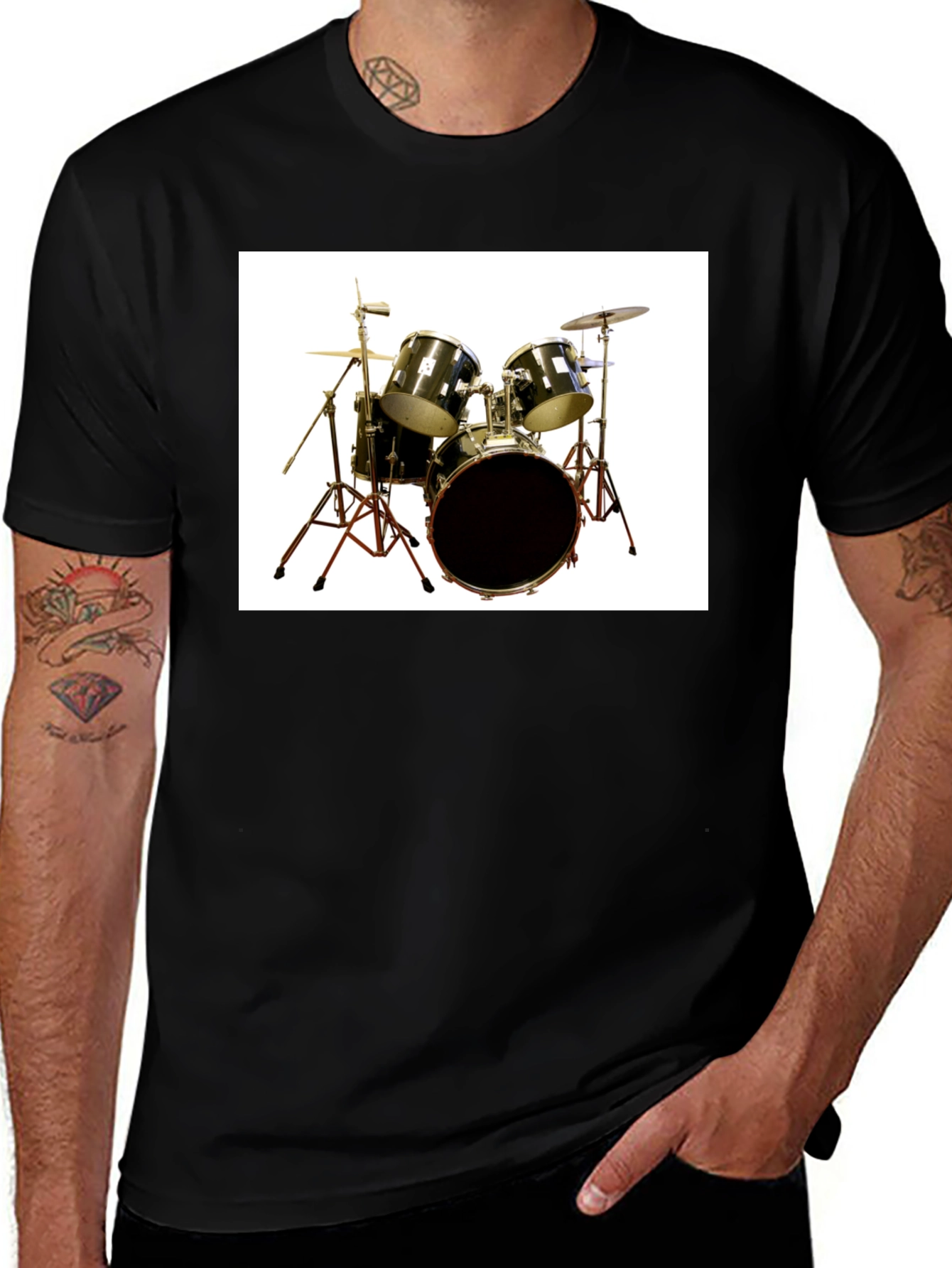 Variant 17 of Drum Kit Graphic Tee - Musician's Black T-Shirt