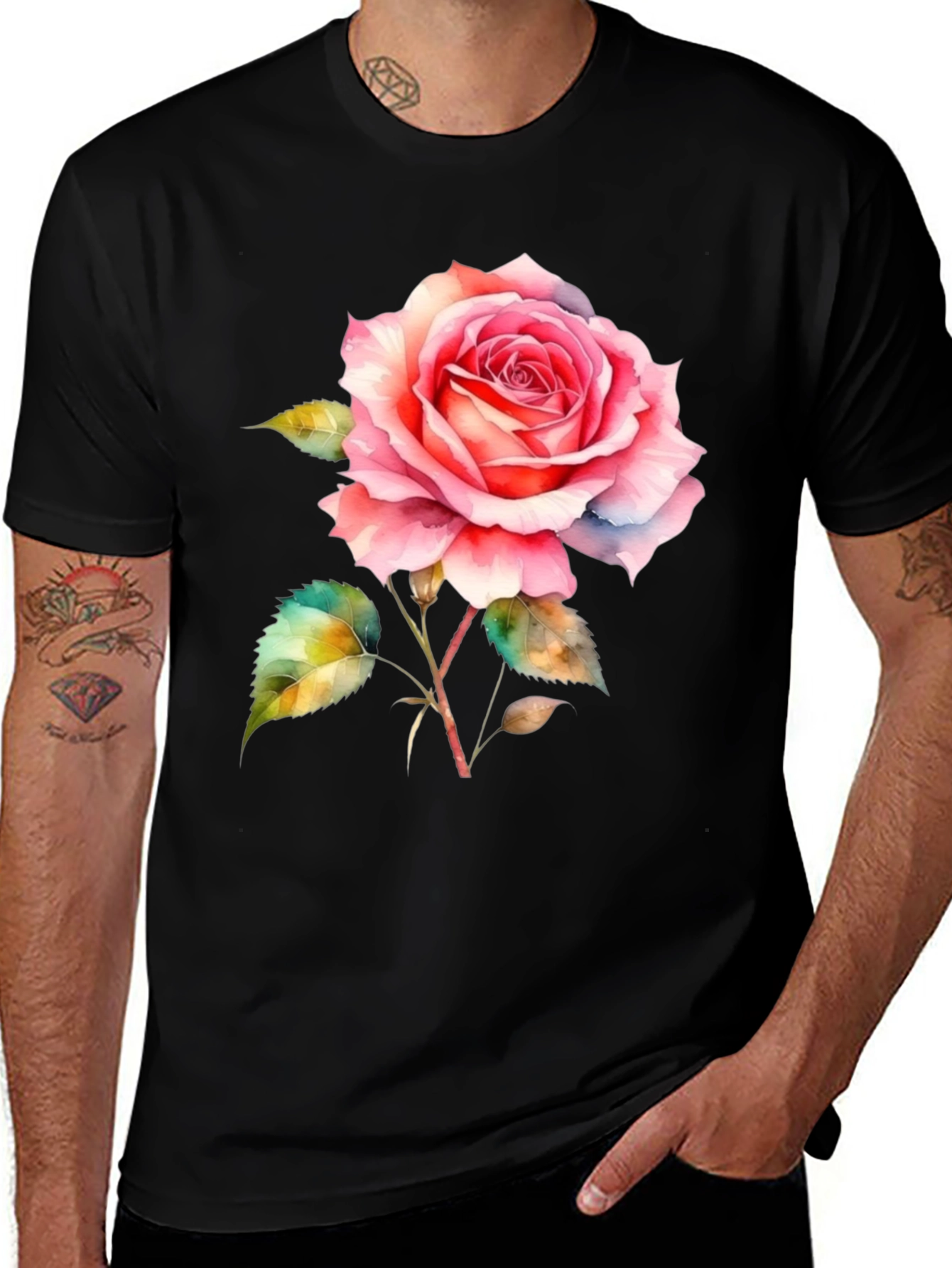 Elegant Rose Graphic Tee - Classic Black T-Shirt
