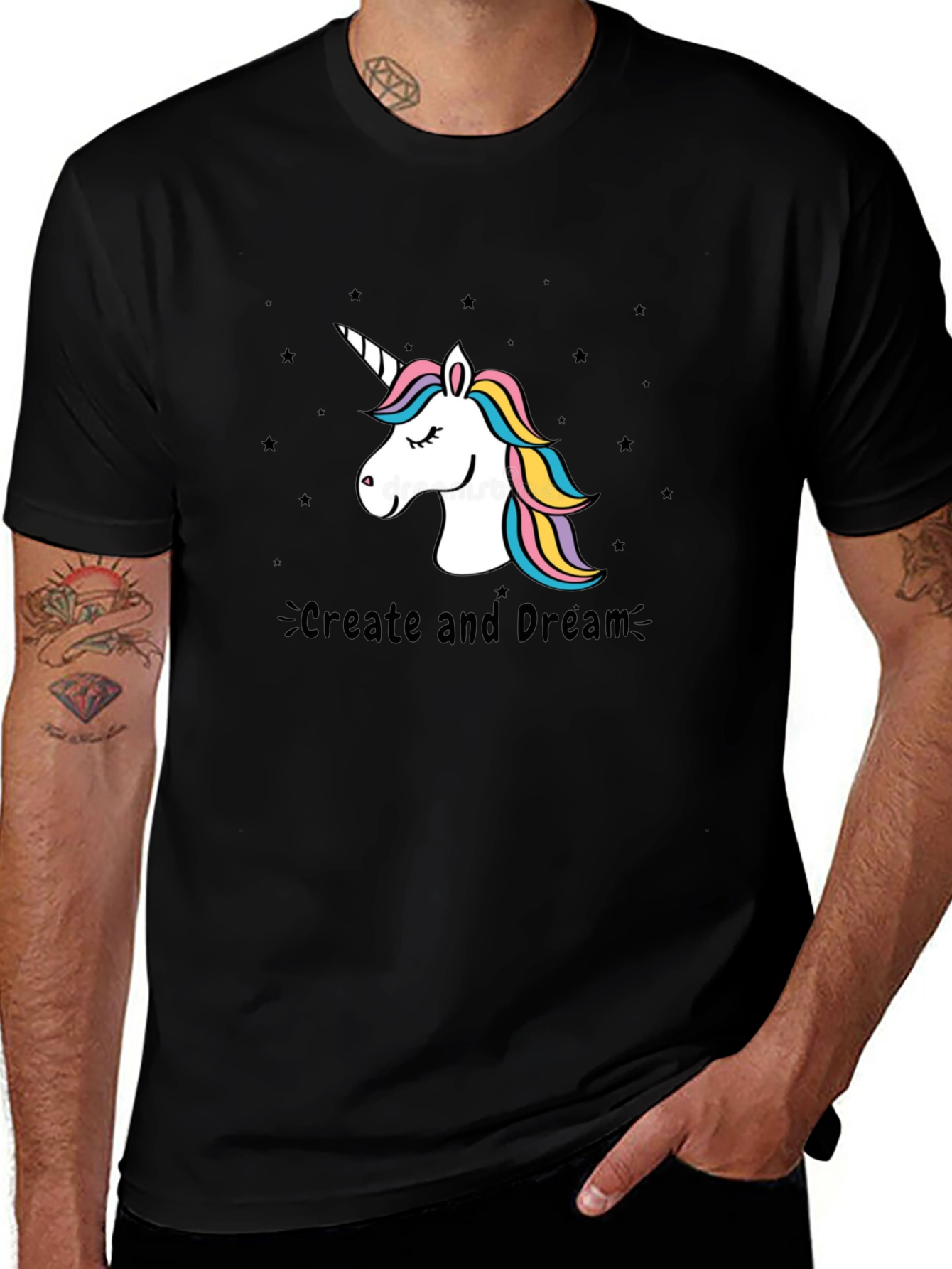 Variant 24 of Unicorn Create and Dream Black T-Shirt