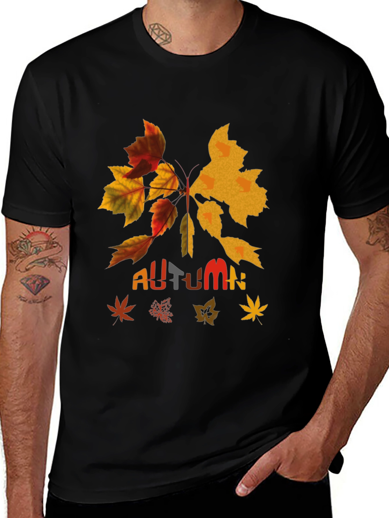 Variant 23 of Autumn Leaves Graphic Black T-Shirt
