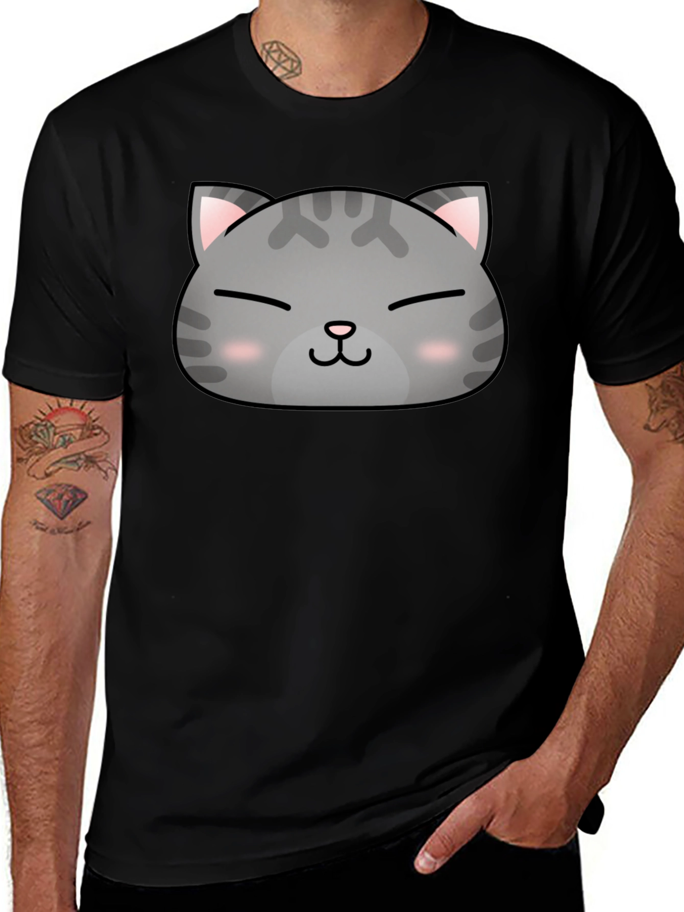 Variant 14 of Cute Cat Face Graphic Print Black T-Shirt