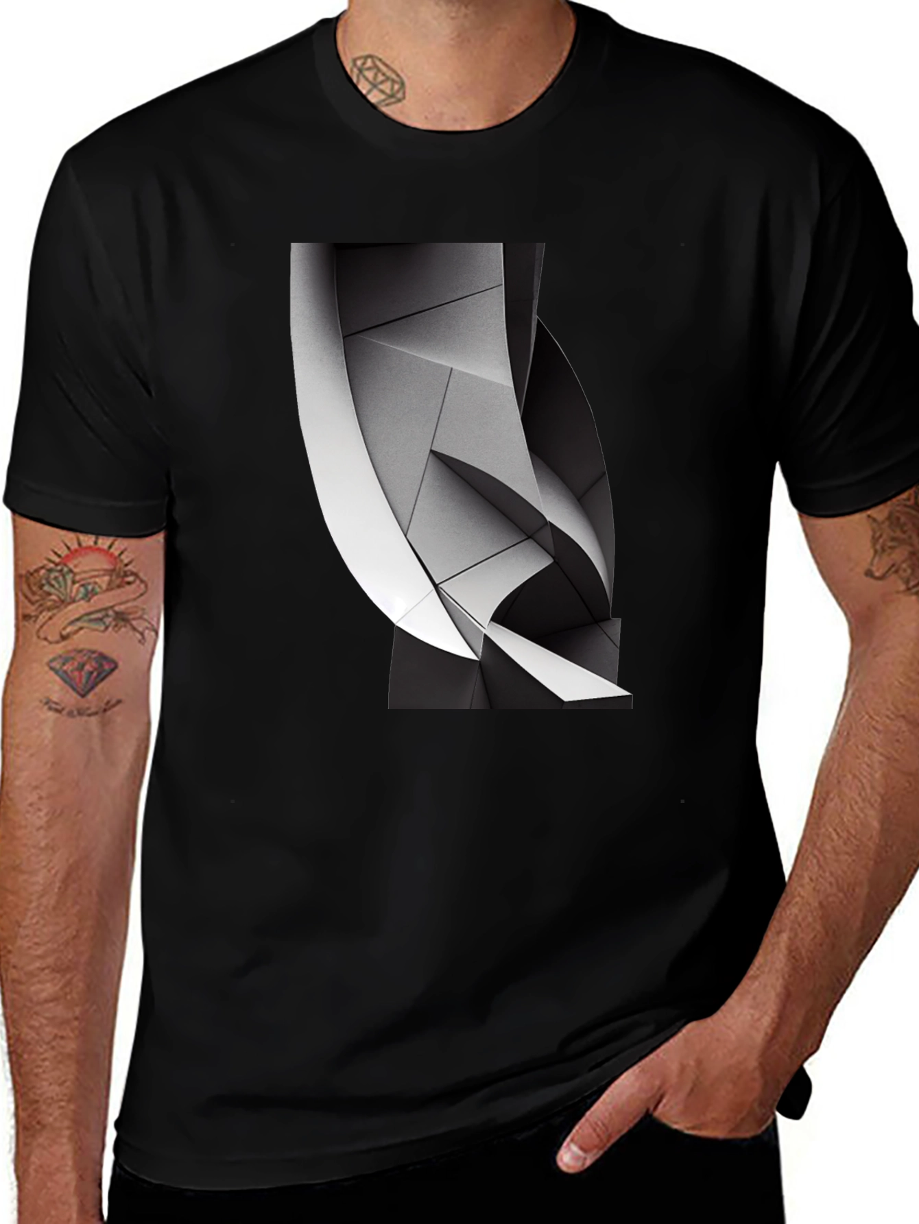 Abstract Geometric Graphic Print Black T-Shirt