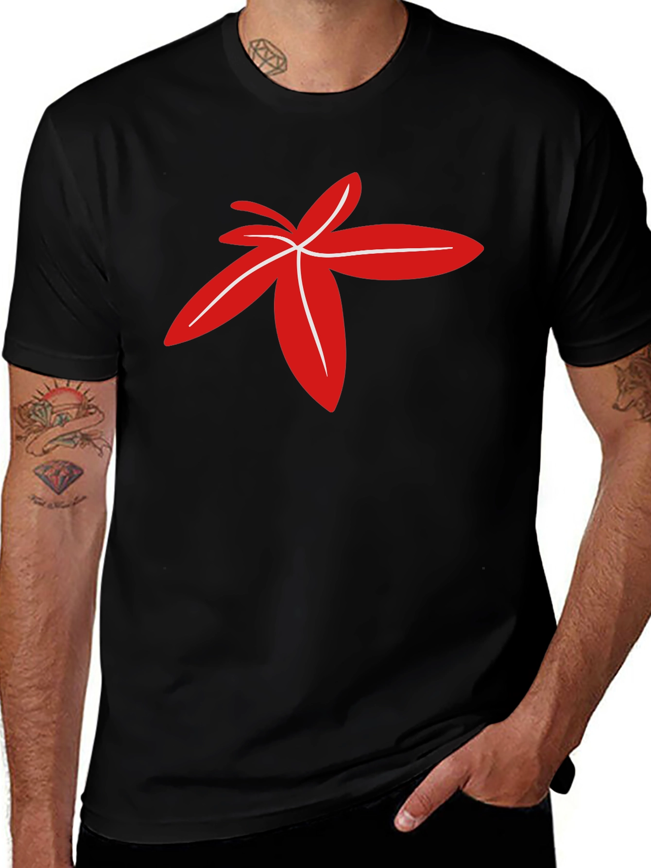Variant 16 of Modern Red Floral Design Black T-Shirt