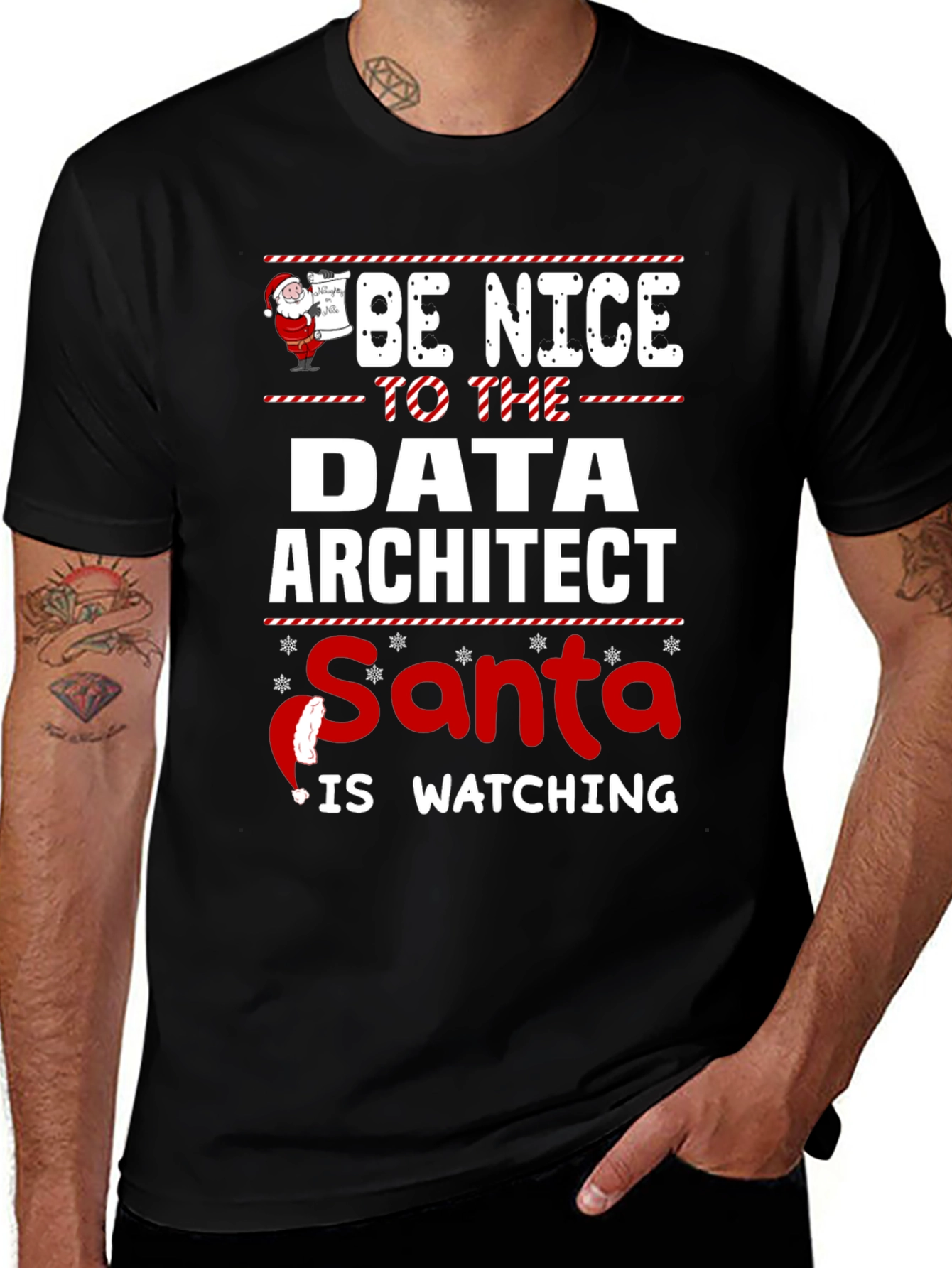 Funny Data Architect Santa Watching Christmas T-Shirt