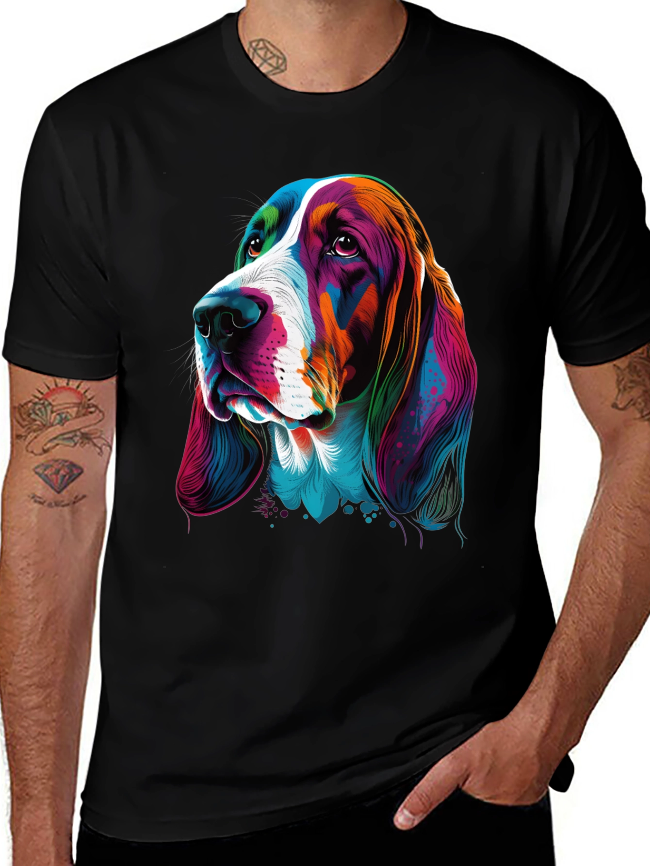Variant 19 of Colorful Basset Hound Dog Graphic Tee