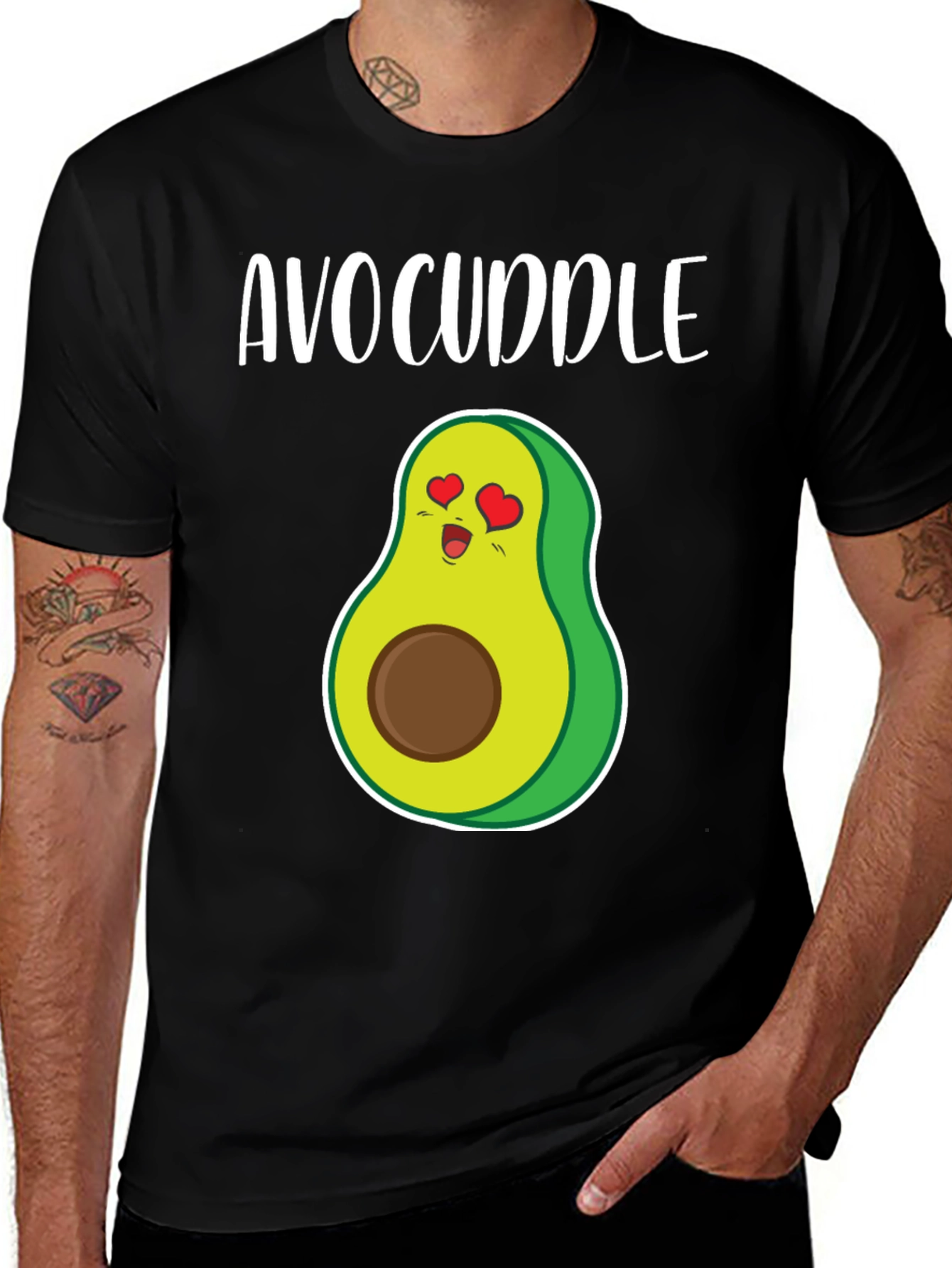 Variant 5 of Avocuddle Black T-Shirt - Cute Avocado Design