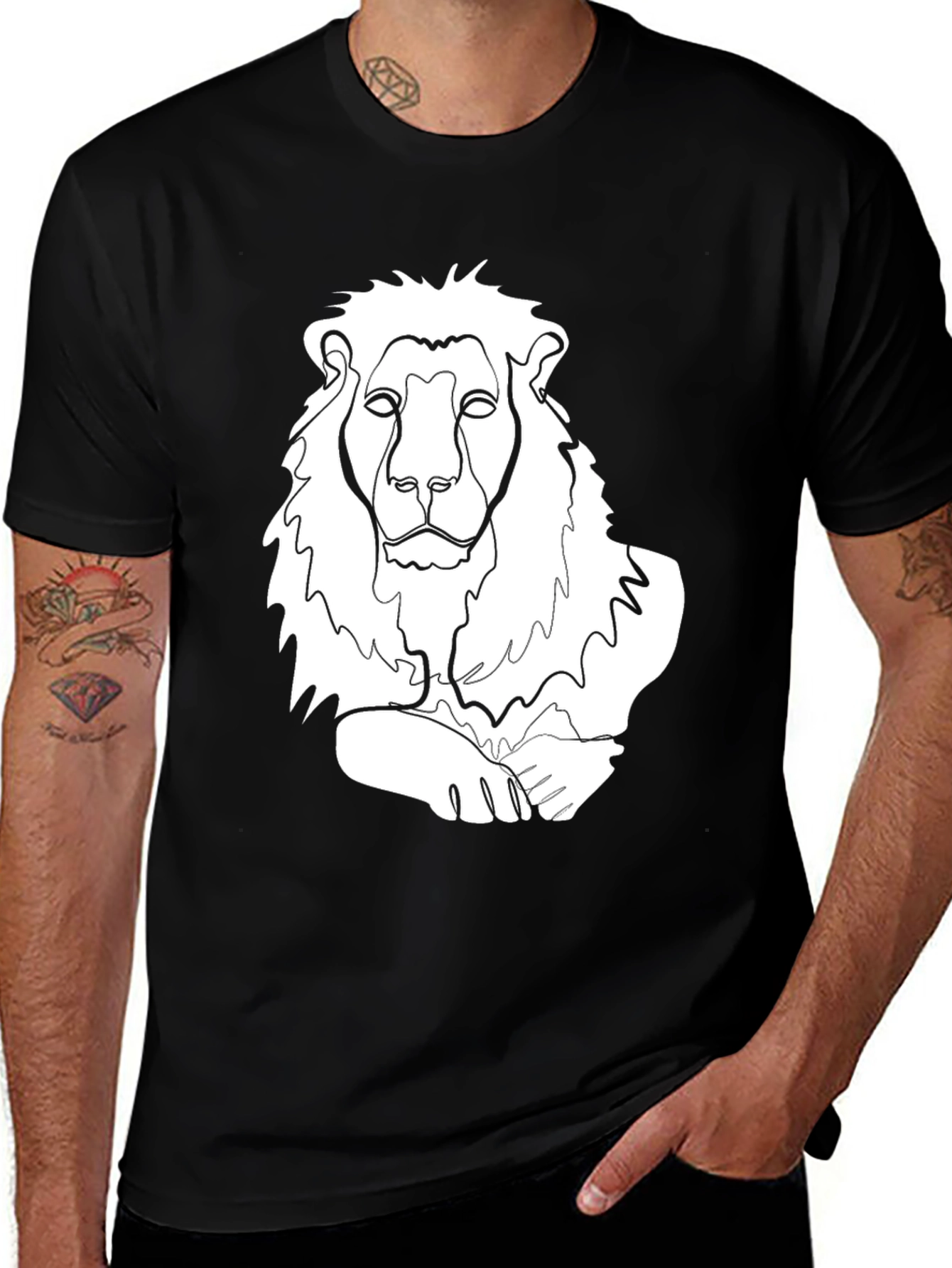 Variant 26 of Lion Line Art Graphic Tee - Stylish Casual Wear