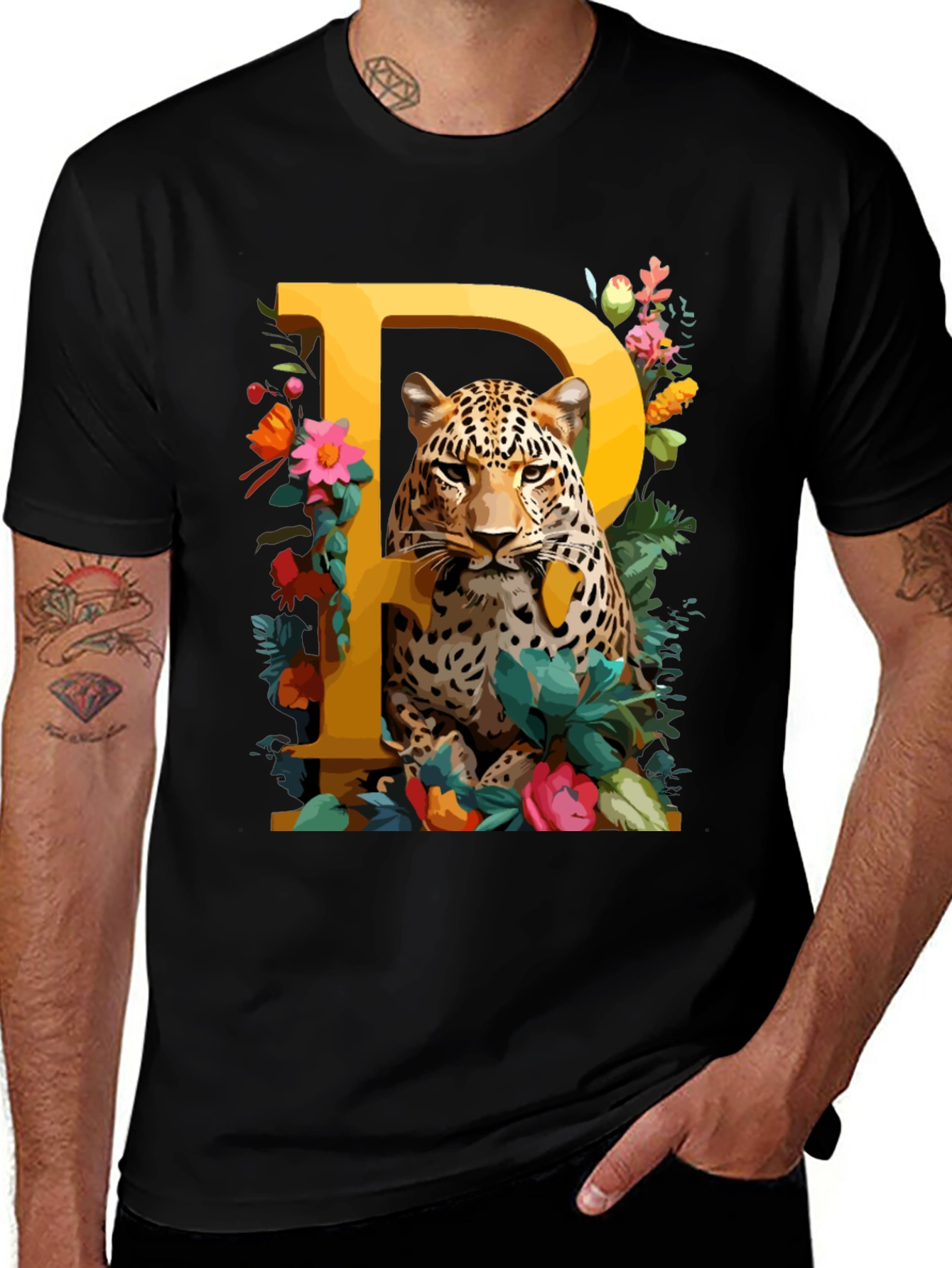 Black Leopard P Initial Tee main image