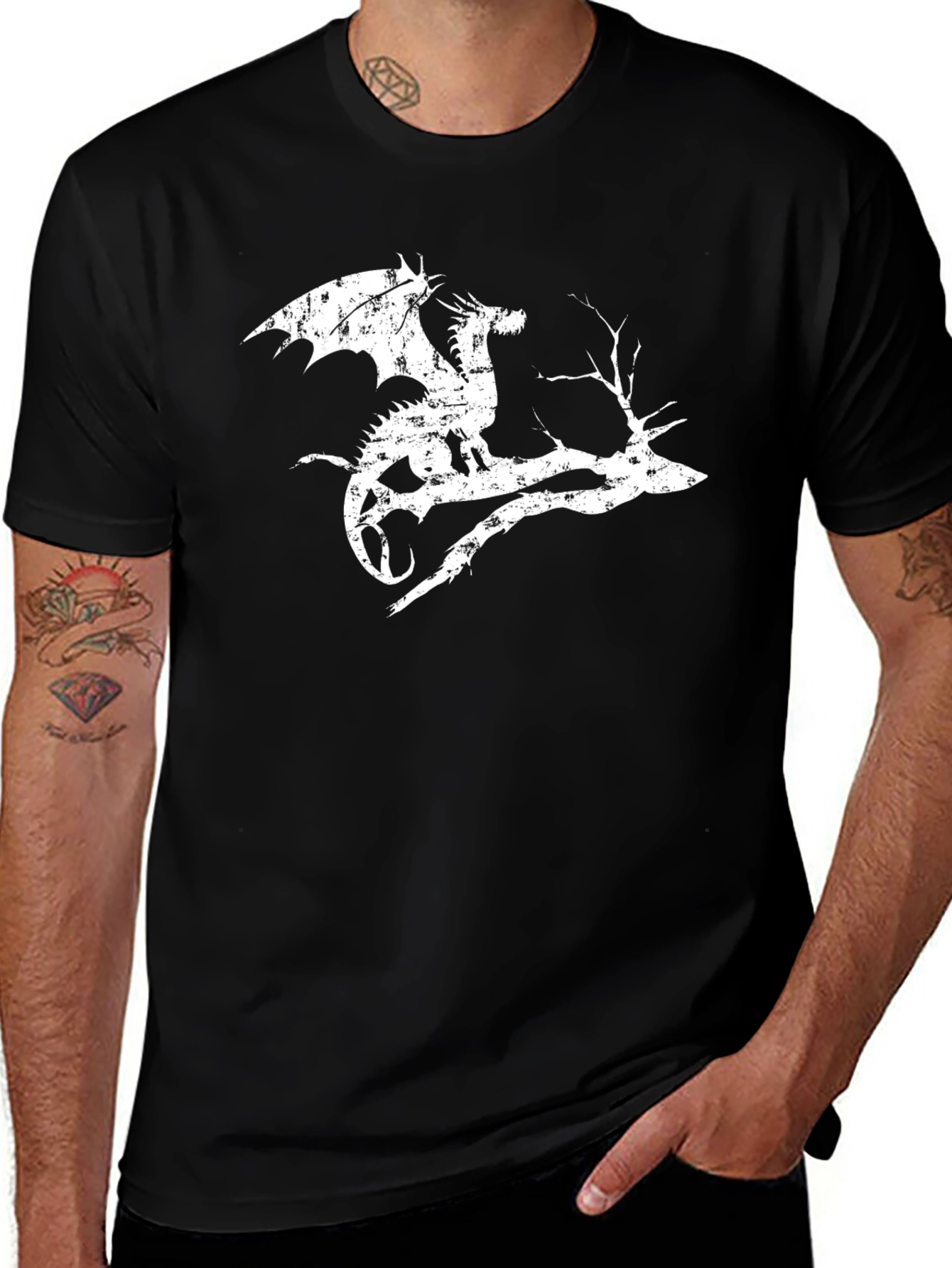 Variant 12 of Dragon Perched on Branch Black T-Shirt