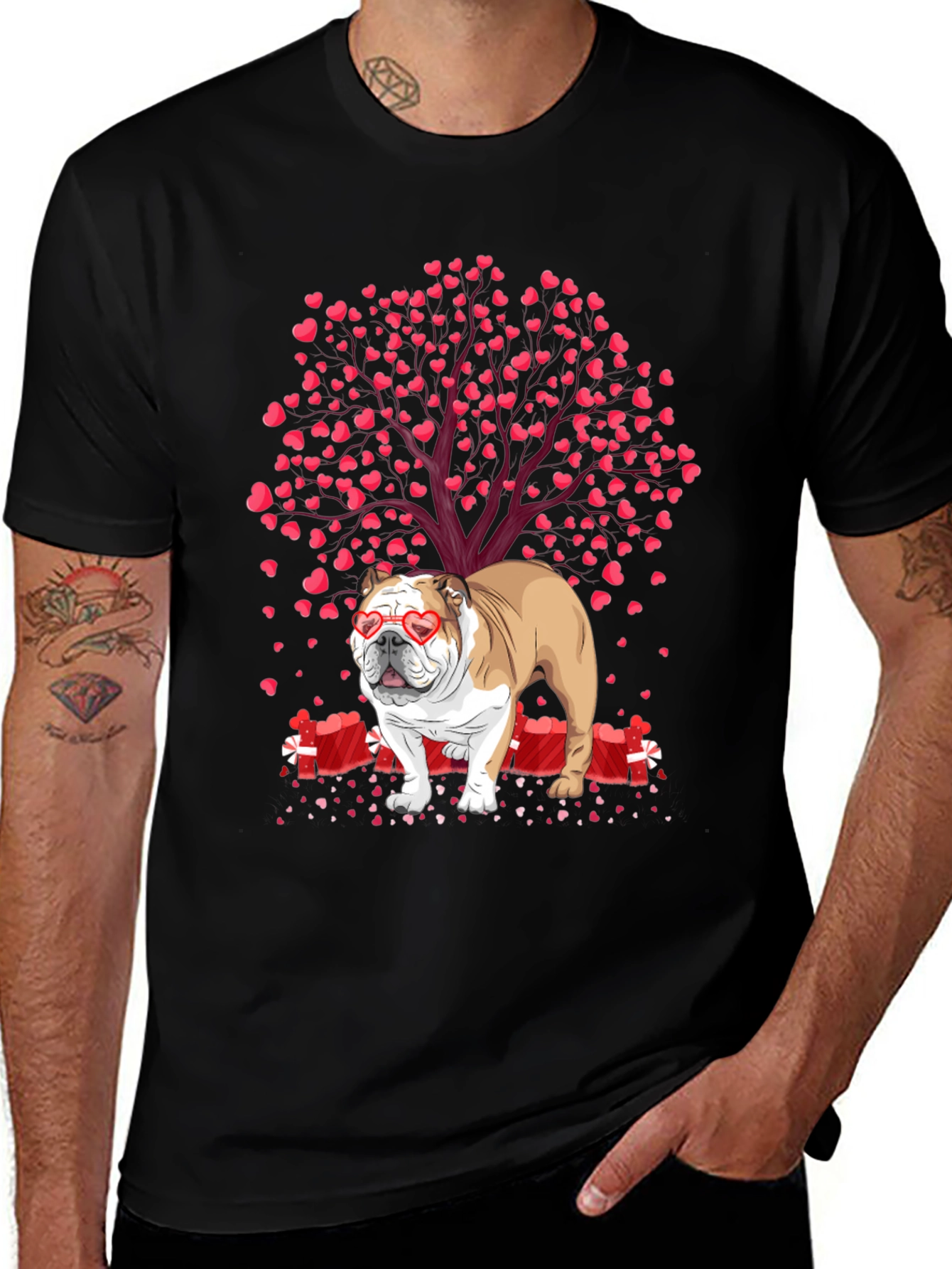 Bulldog Valentine's Day T-Shirt: Heart Tree Design