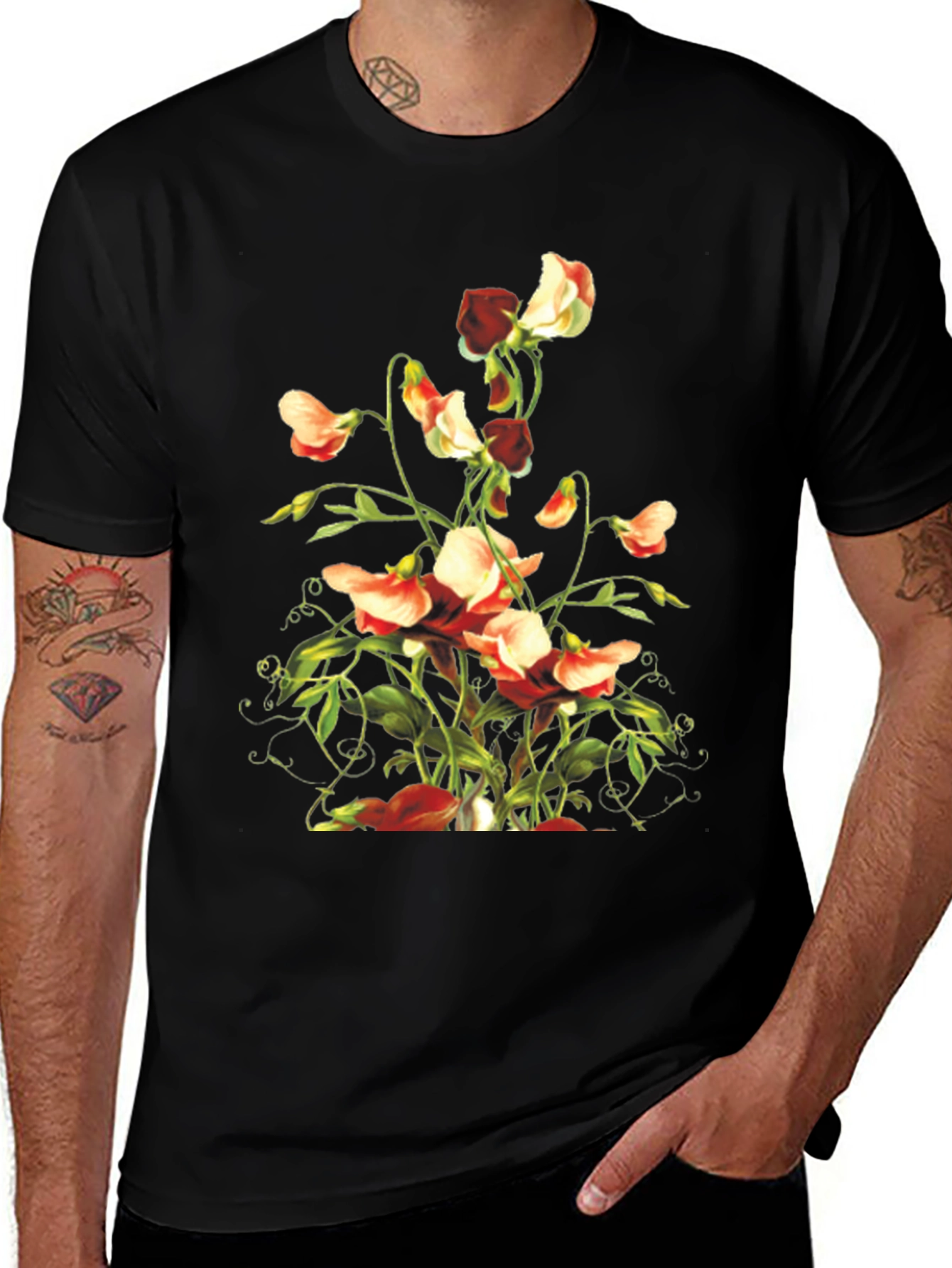 Variant 11 of Floral Sweet Pea Graphic Tee - Black