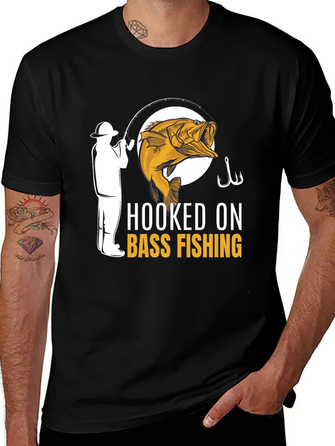 Variant 5 of Hooked On Bass Fishing T-Shirt - Angler Design