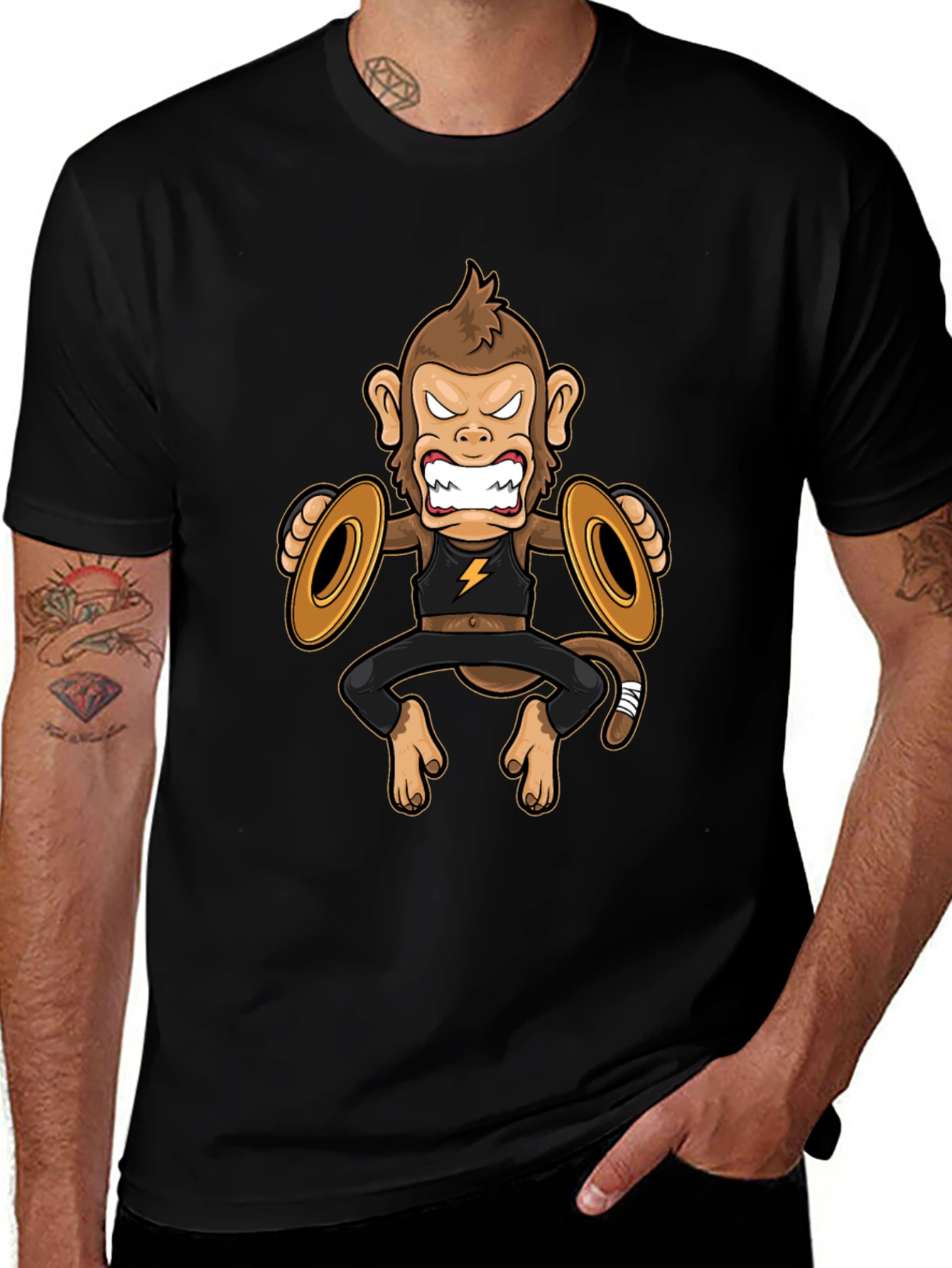 Variant 15 of Monkey Cymbals Black T-Shirt Funny Graphic Tee