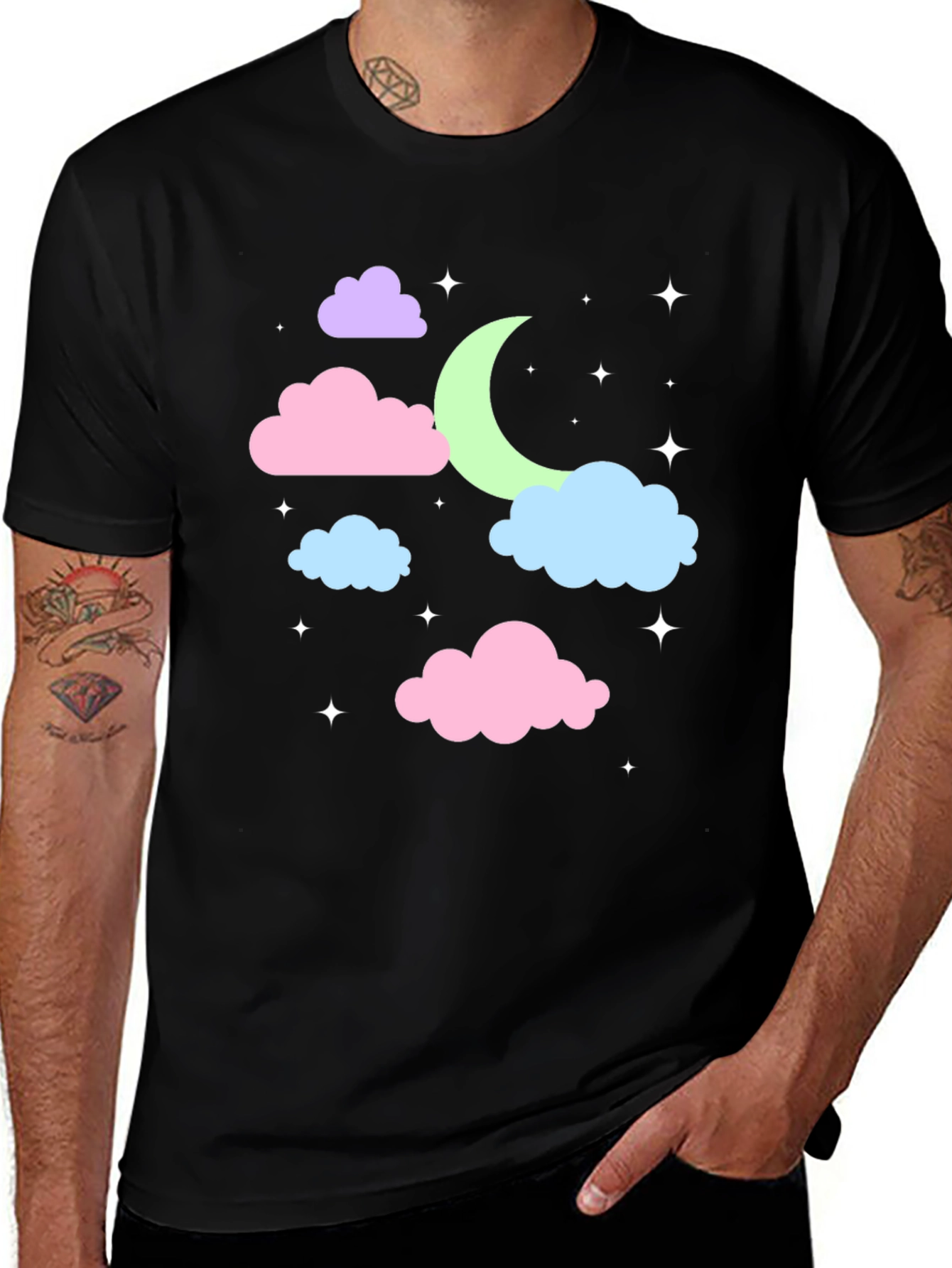 Variant 25 of Dreamy Night Sky T-Shirt - Pastel Clouds & Moon
