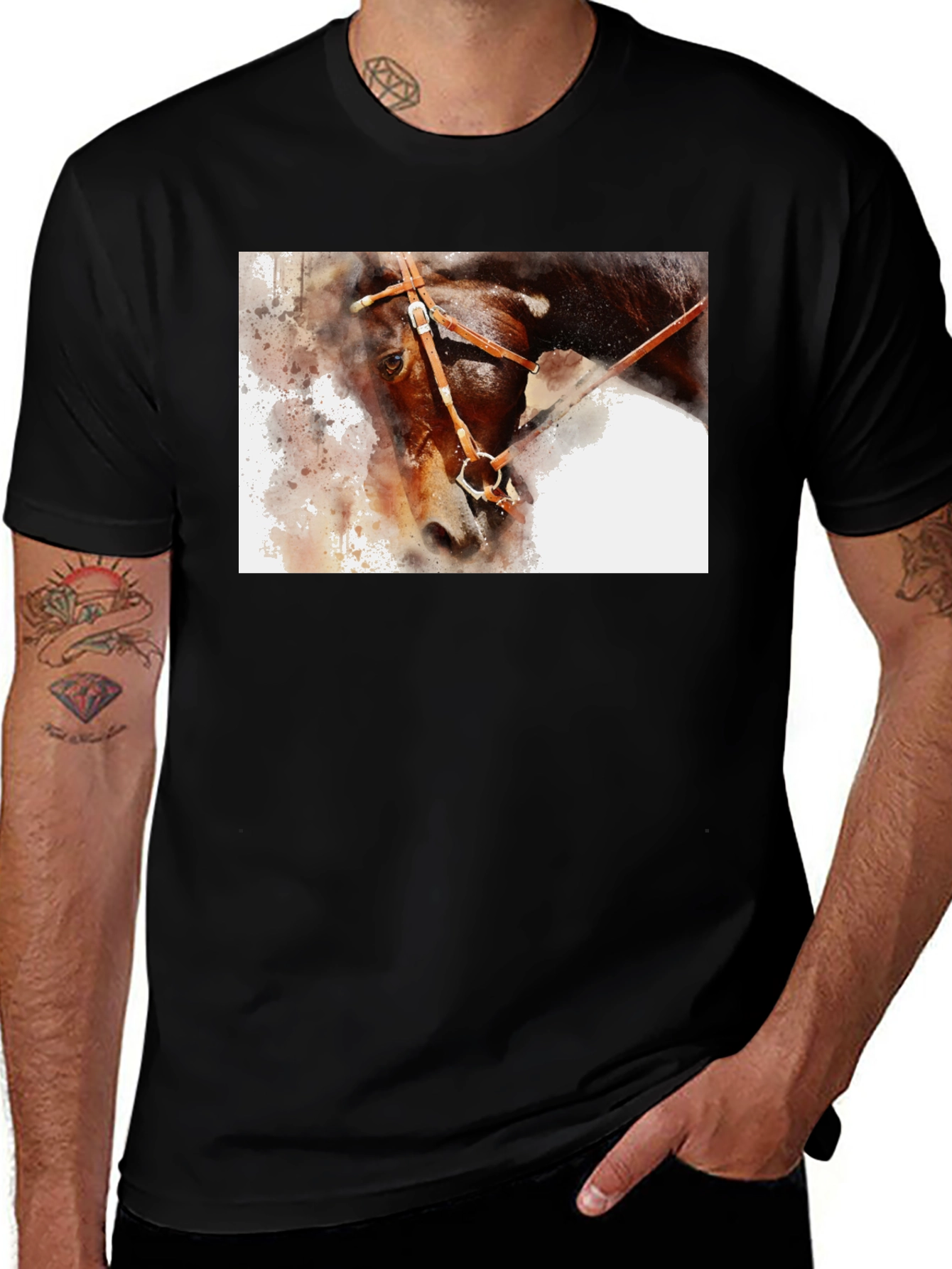 Variant 24 of Horse Watercolor Graphic Tee - Unisex Black T-Shirt