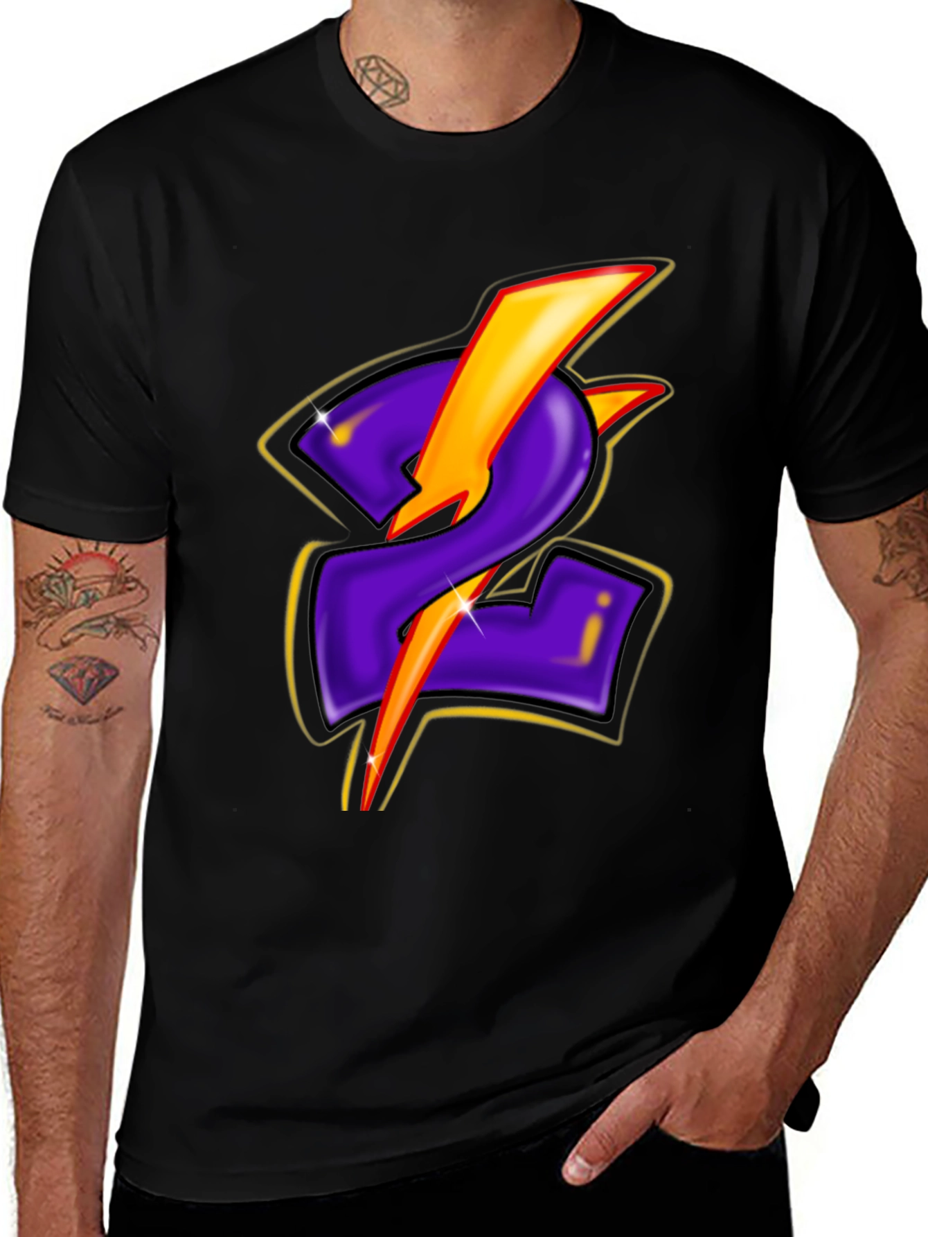Variant 25 of Lightning Bolt Graphic T-Shirt - Black Tee