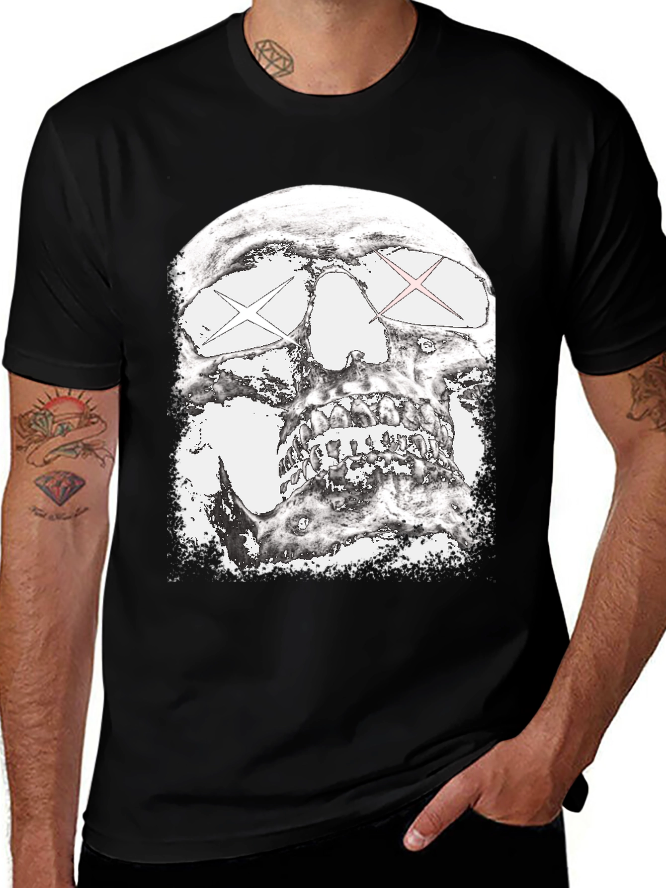 Variant 17 of Edgy Skull Graphic Tee - Men's Black Cotton T-Shirt