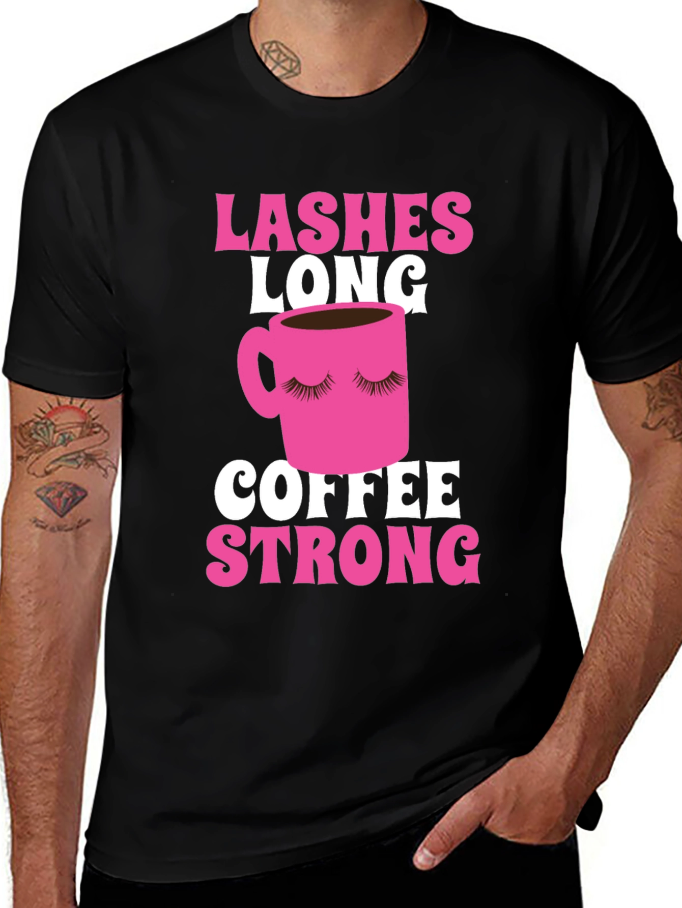 Variant 9 of Lashes Long Coffee Strong Graphic Tee - Black