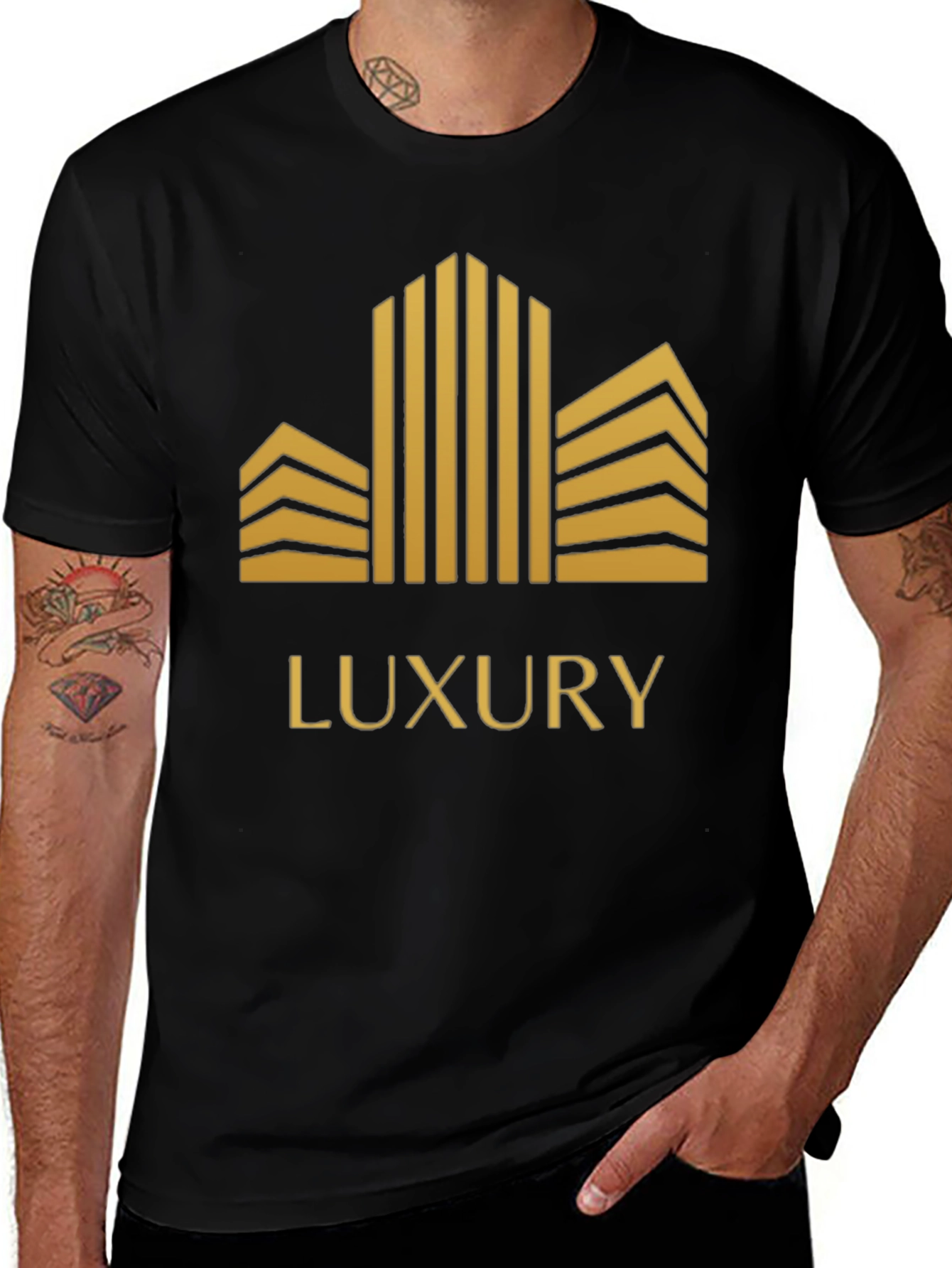Luxury Gold Building Graphic Tee Shirt