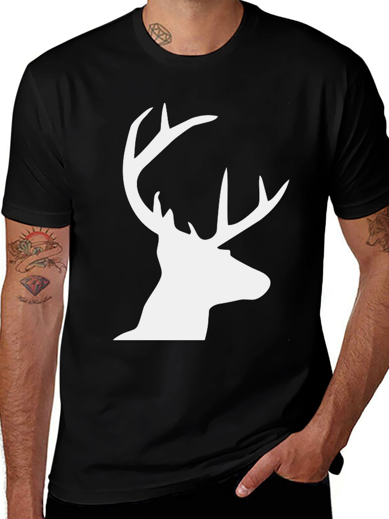 Variant 12 of Deer Silhouette Graphic Tee - Black Casual Shirt
