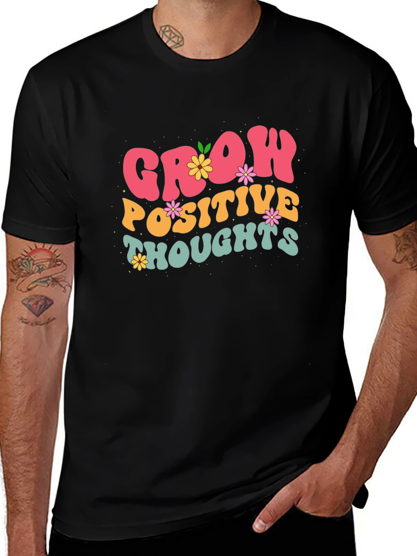Variant 25 of Grow Positive Thoughts Black Graphic Tee