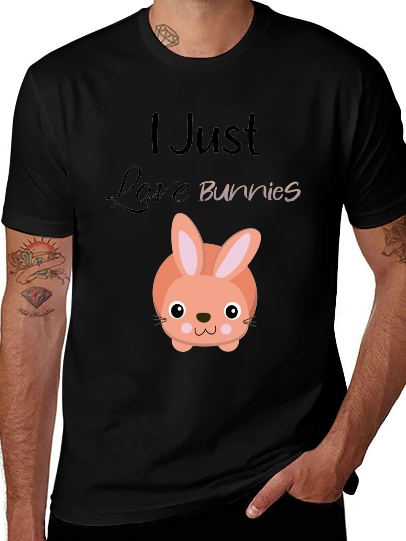 Variant 13 of Cute Bunny Graphic Tee - I Just Love Bunnies Black T-Shirt