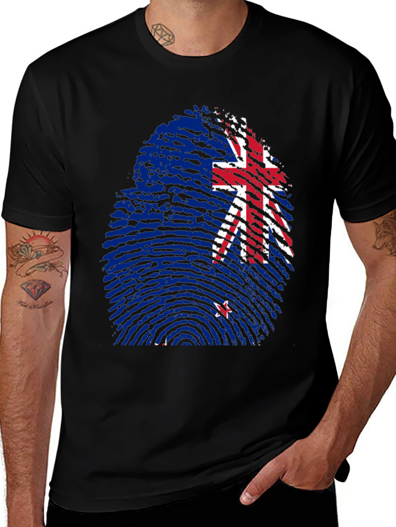 Variant 11 of New Zealand Flag Fingerprint Graphic T-Shirt