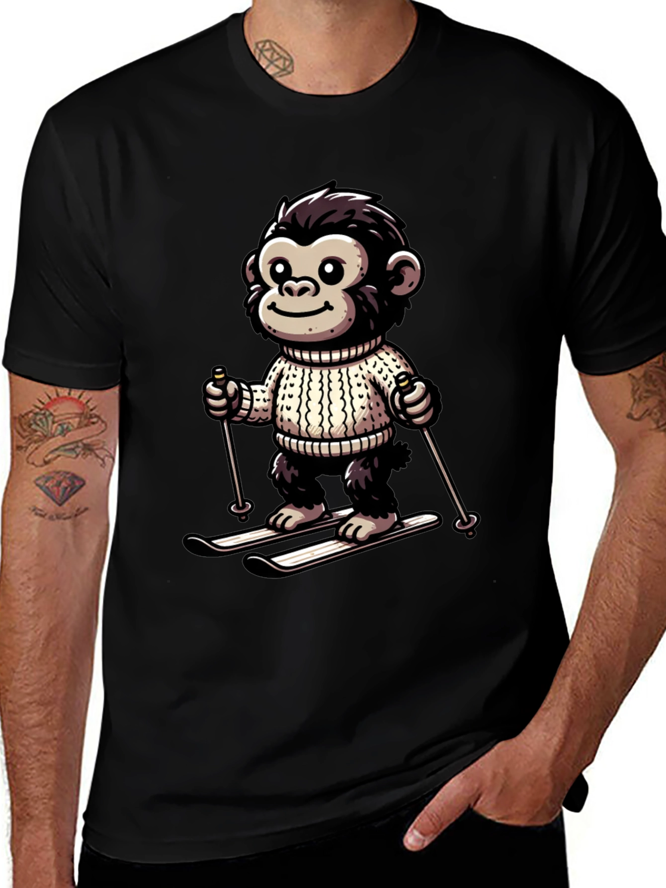 Variant 11 of Monkey Skier Graphic Tee - Fun & Unique Design