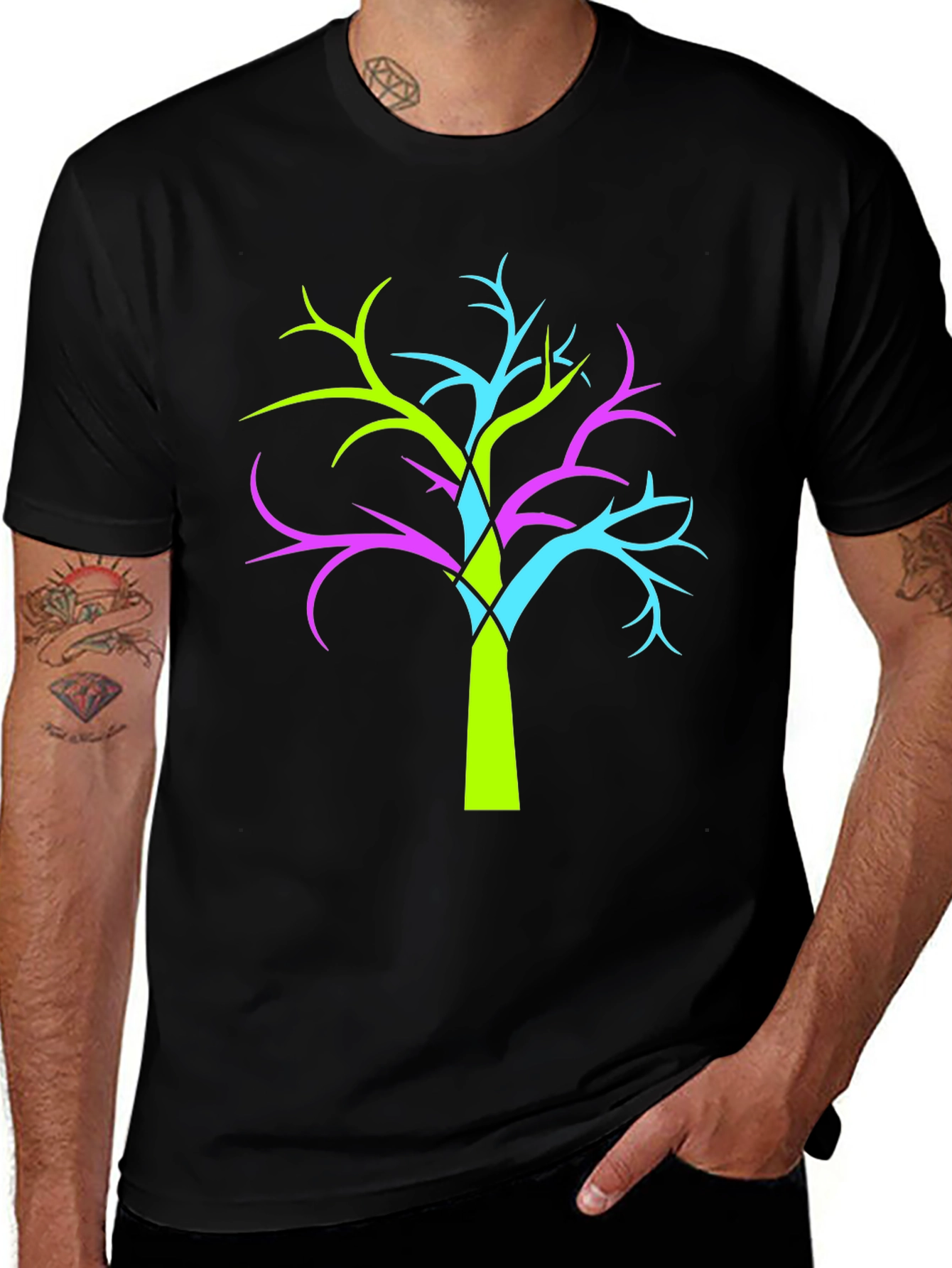 Variant 10 of Modern Tree Graphic Tee - Black Cotton Casual Wear